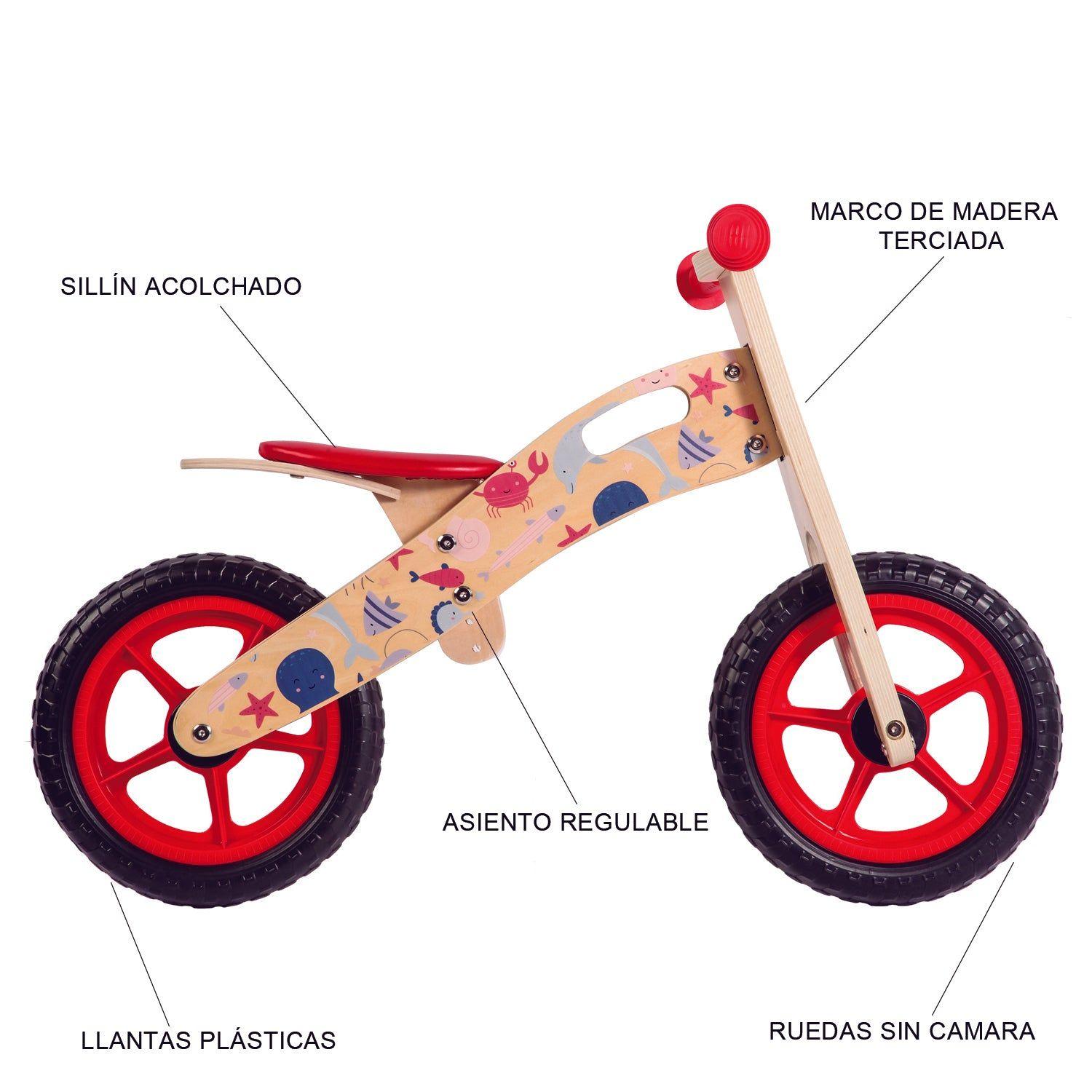 Bicicleta De Equilibrio Aprendizaje Madera Océano Rojo Bebesit-8