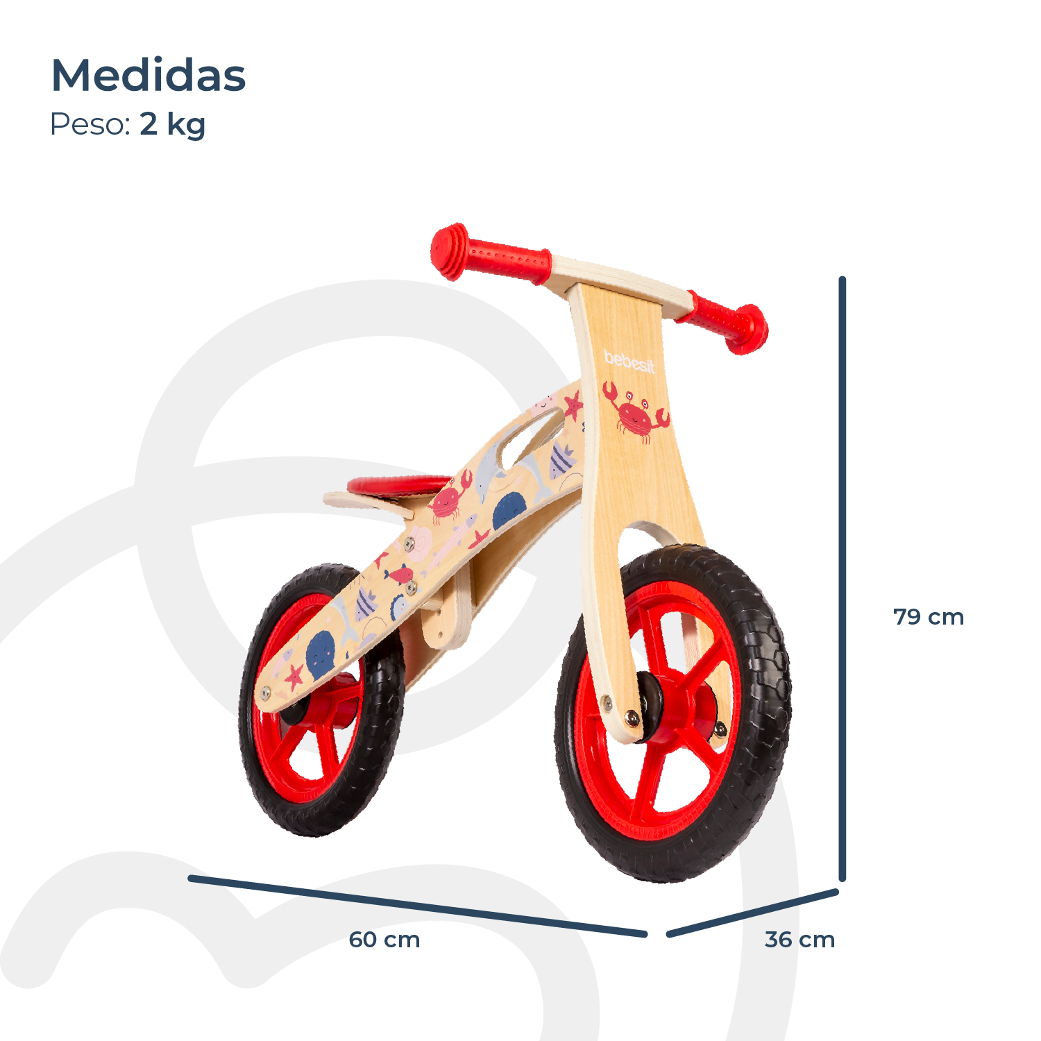 Bicicleta De Equilibrio Aprendizaje Madera Océano Rojo Bebesit-9