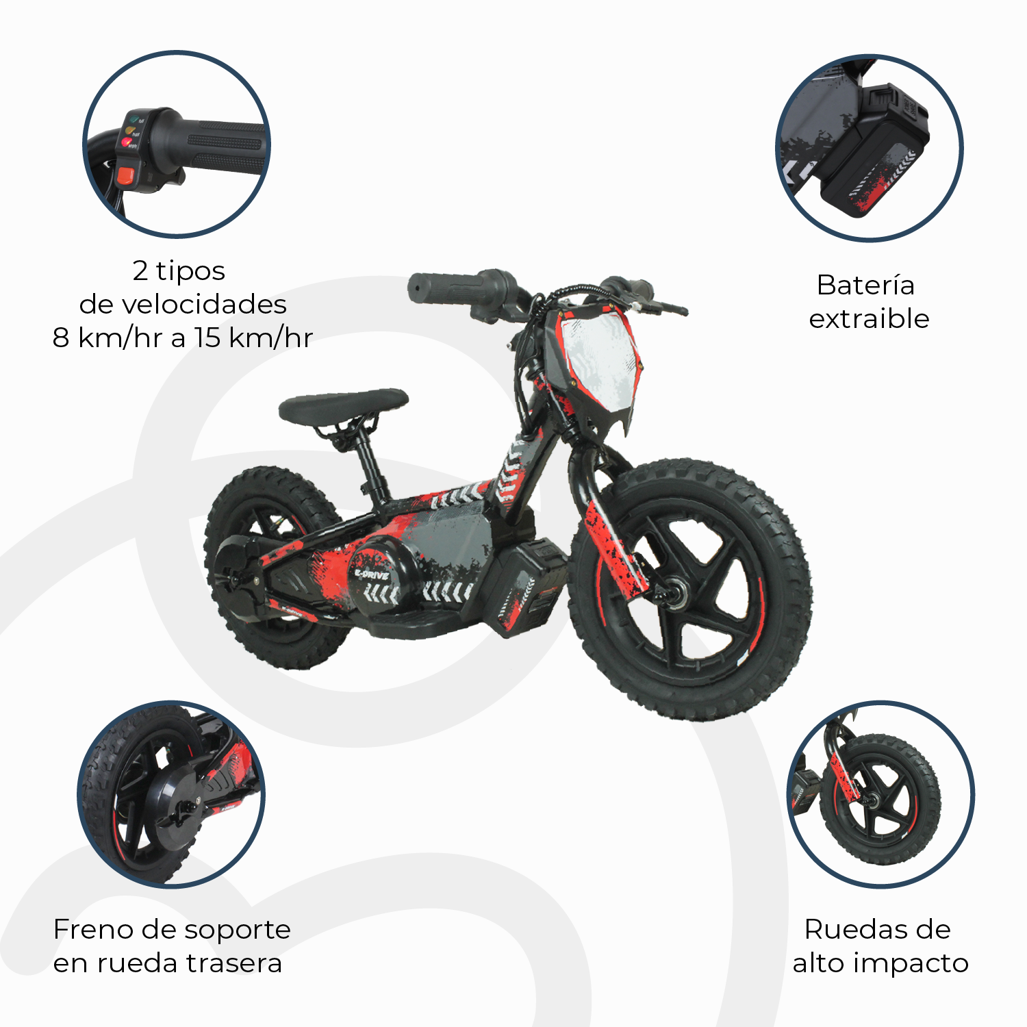 Bicicleta Moto Eléctrica E-Bike BeRide Aro 12 Roja-8