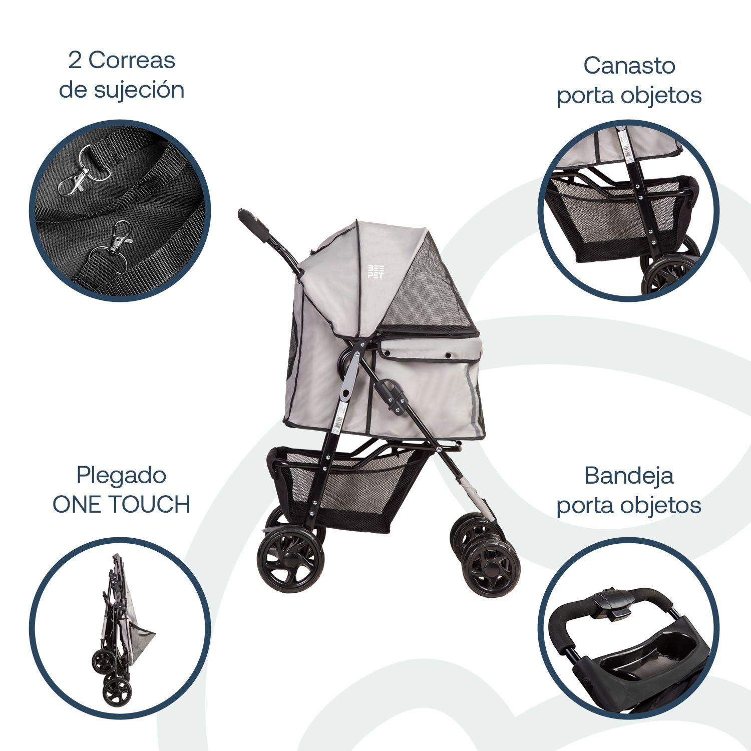 Coche Mascotas Plegable 1 Perro Gato Gris BeePet by Bebesit-3