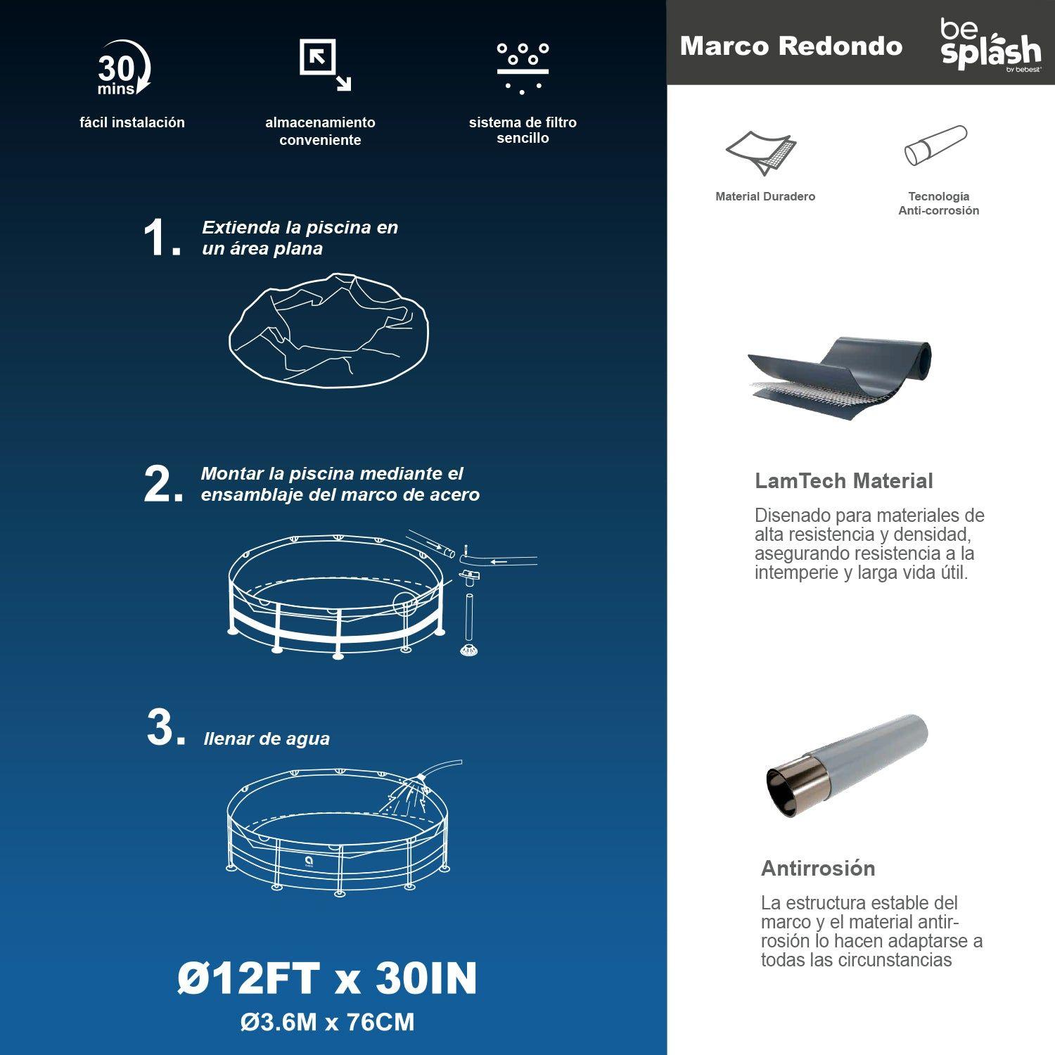 Piscina Estructural con Bomba y Cobertor 360x76cm BeSplash-6