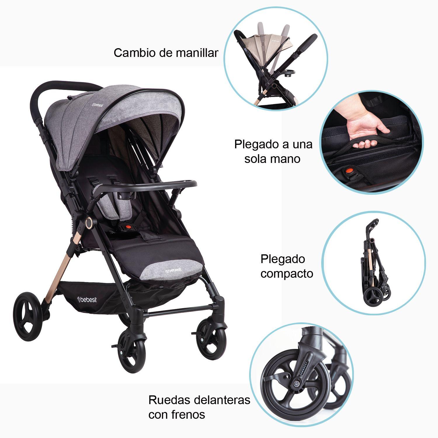 Coche de Paseo City Reversible con Bandeja Gris-8