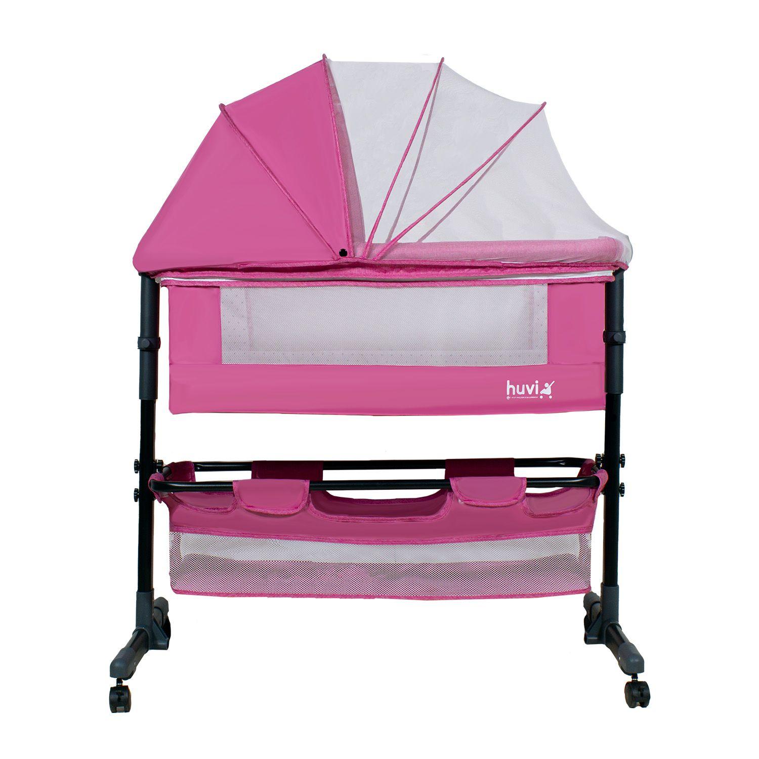 Cuna Colecho Cozy con Colchón Mosquitero y Canasto Rosa Huvi-2