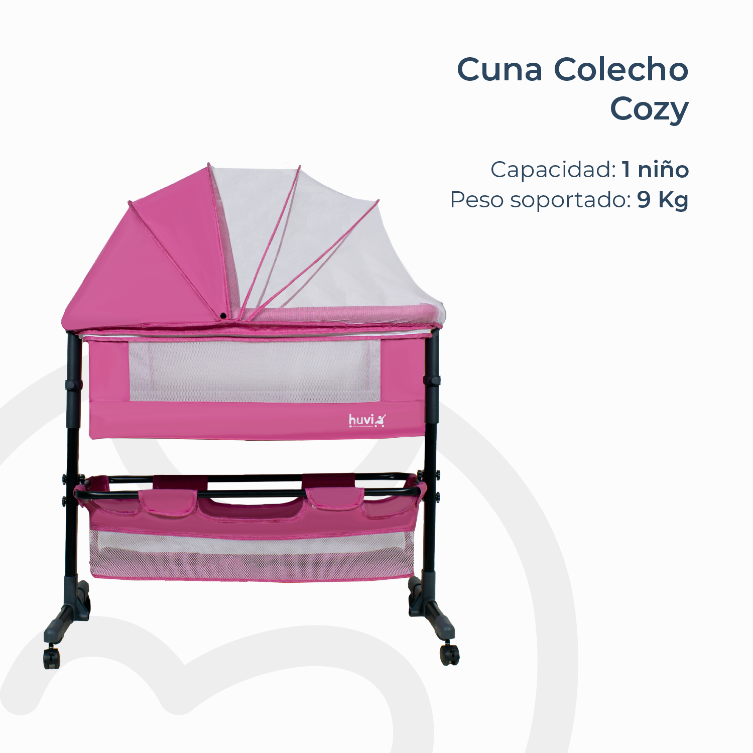 Cuna Colecho Cozy con Colchón Mosquitero y Canasto Rosa Huvi-3