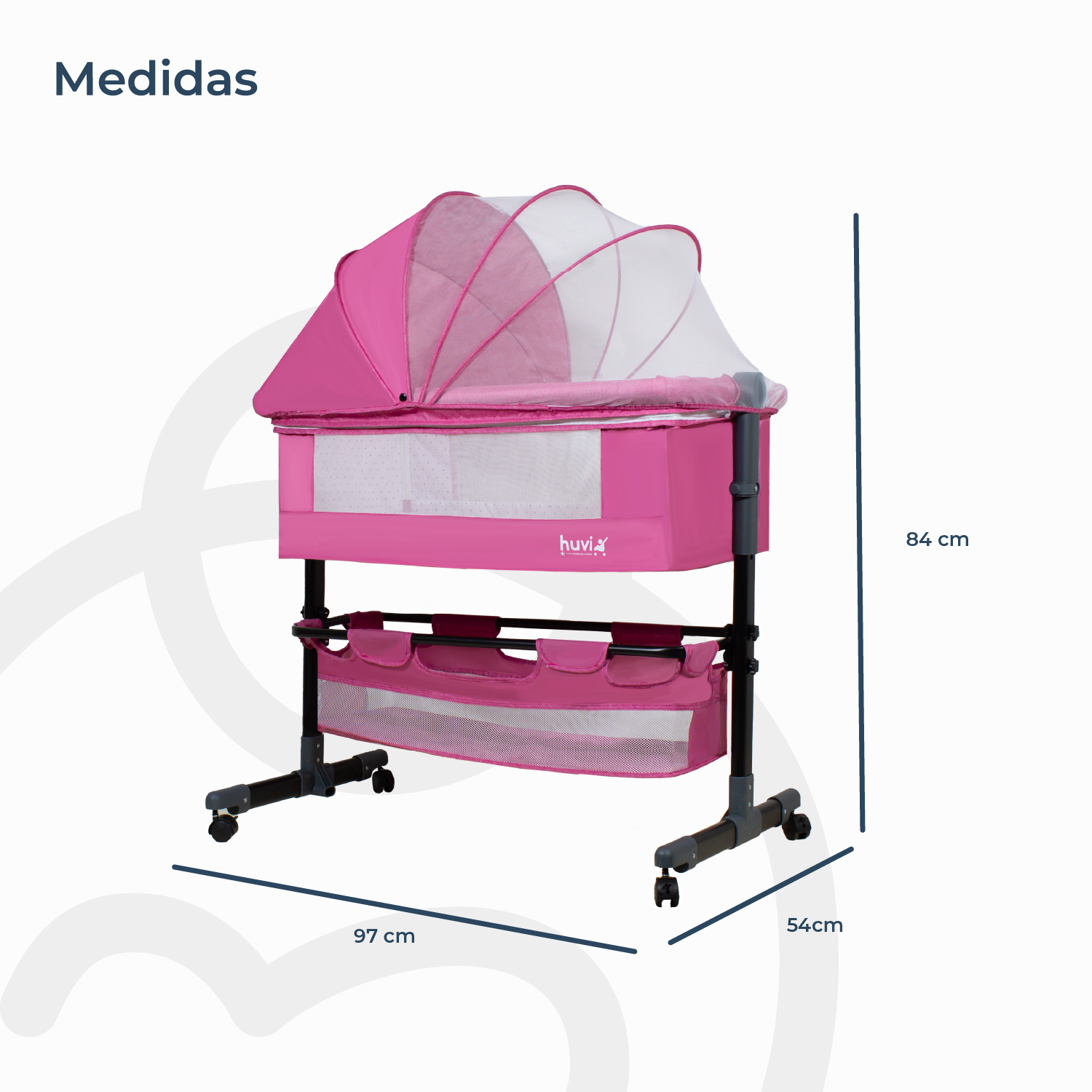 Cuna Colecho Cozy con Colchón Mosquitero y Canasto Rosa Huvi-8