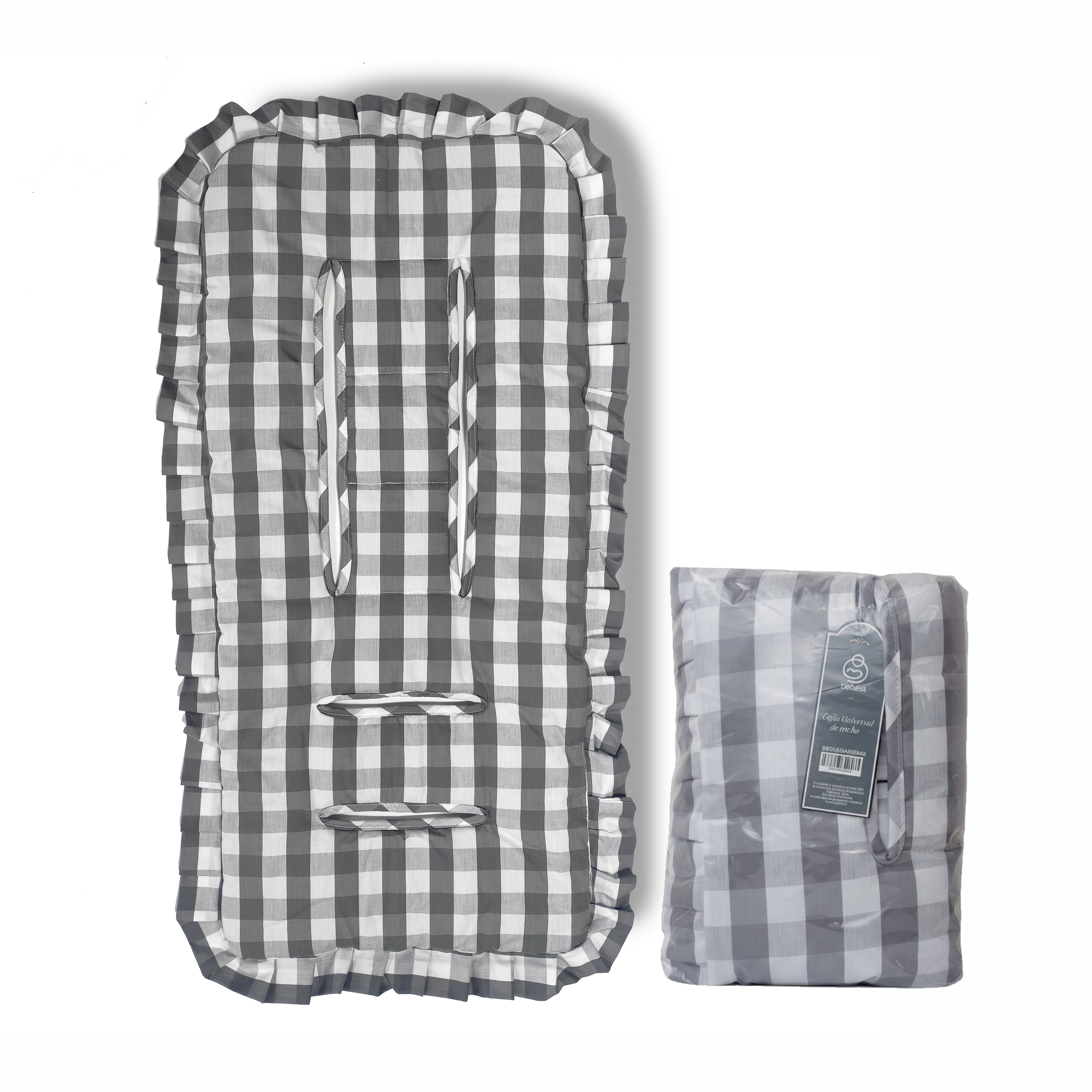 Cojín Universal Coche Paseo Diseño Cuadros Gris 40 x 80 cm-2
