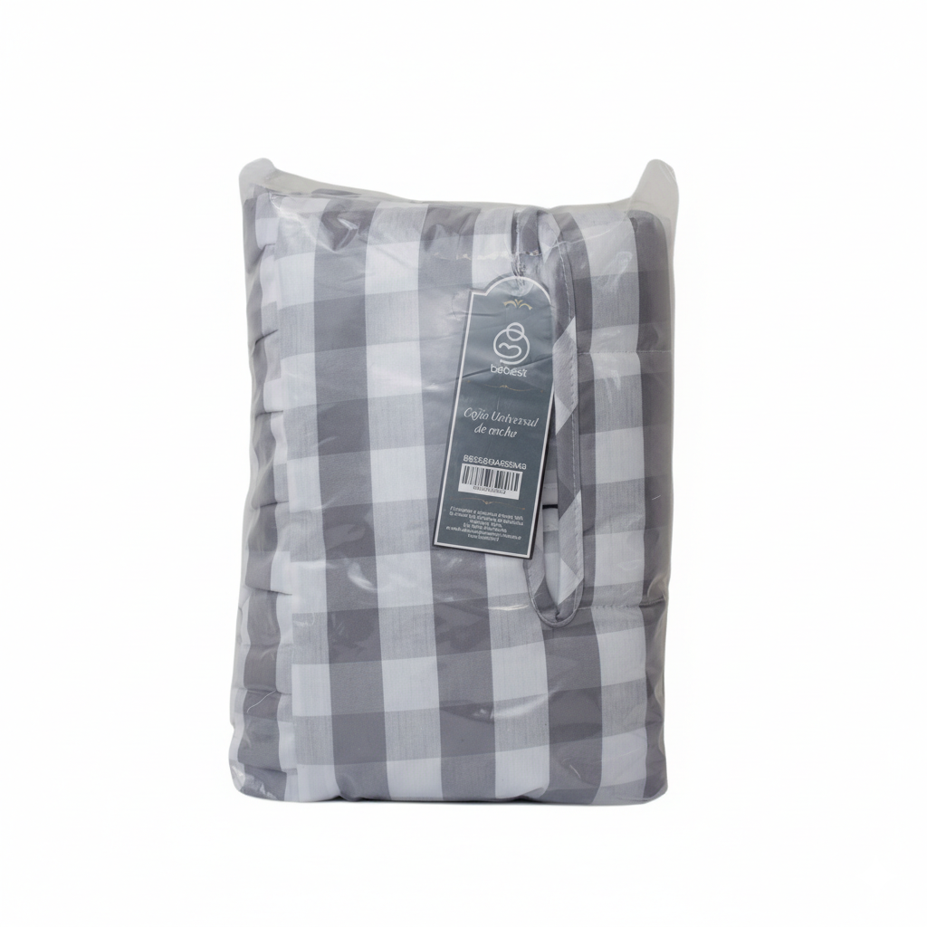 Cojín Universal Coche Paseo Diseño Cuadros Gris 40 x 80 cm-3