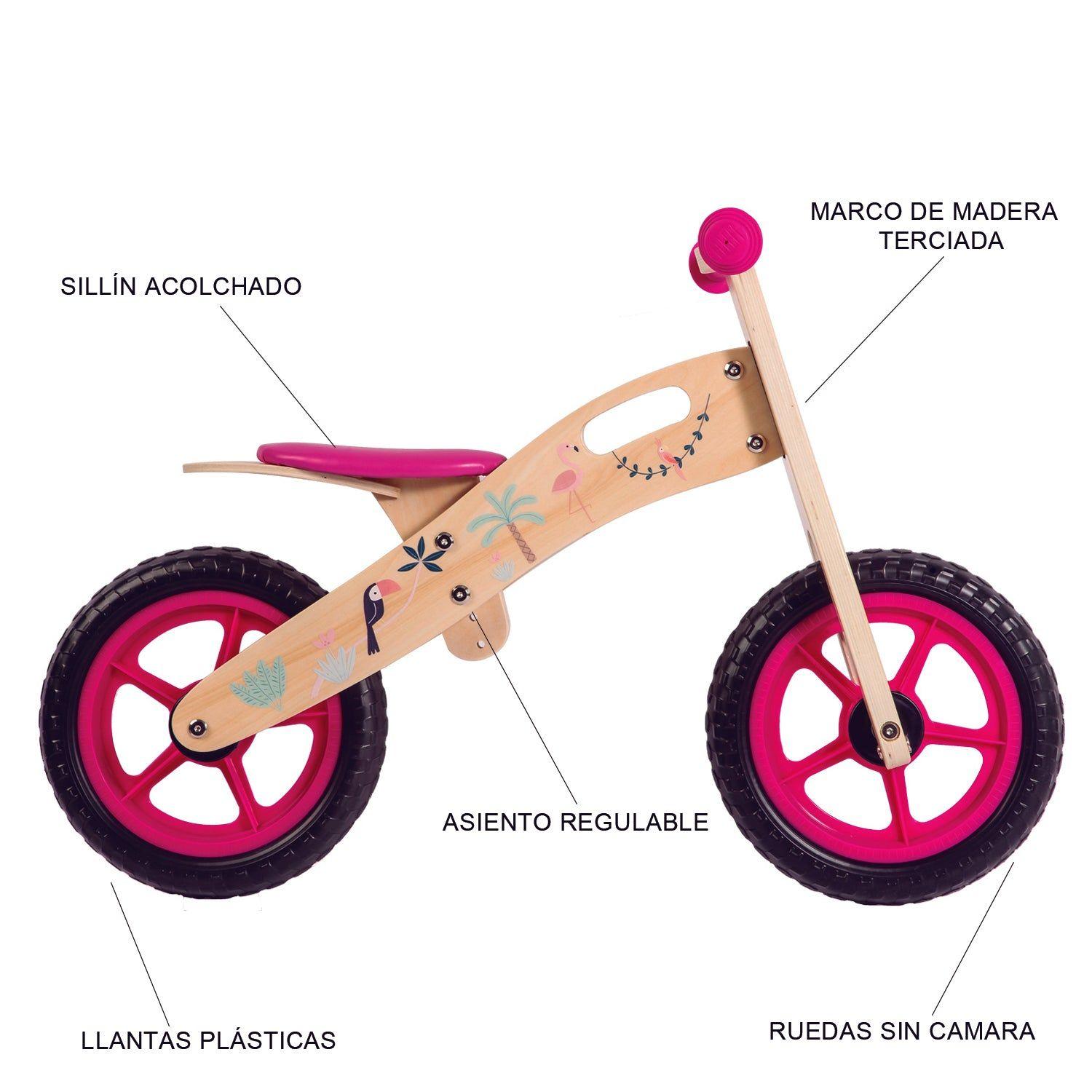 Bicicleta De Equilibrio Aprendizaje Madera Flamenco Rosa Bebesit-7