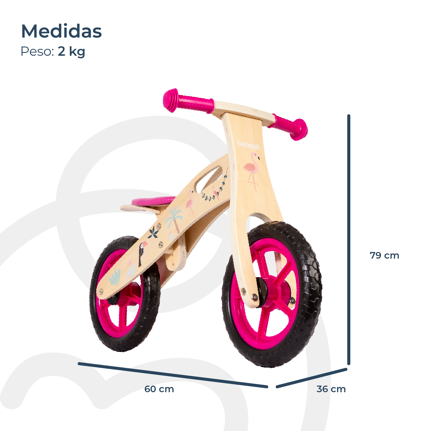 Bicicleta De Equilibrio Aprendizaje Madera Flamenco Rosa Bebesit-8