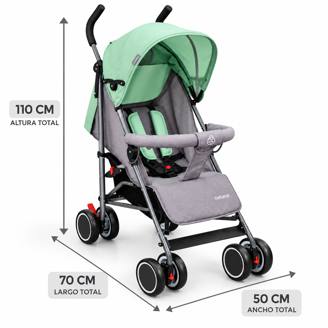 Coche Paragua Clap Melange Verde Gris-3