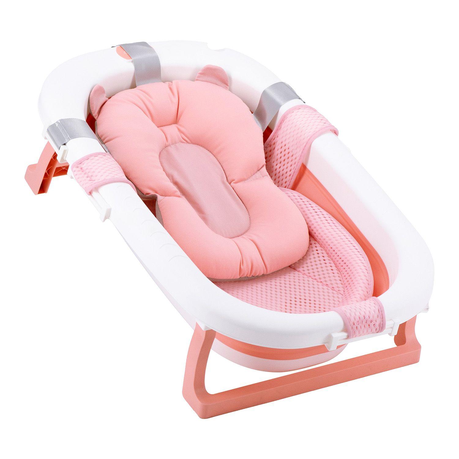 Bañera Plegable Bebe con Cojin Almohada y reductor Rosada-0