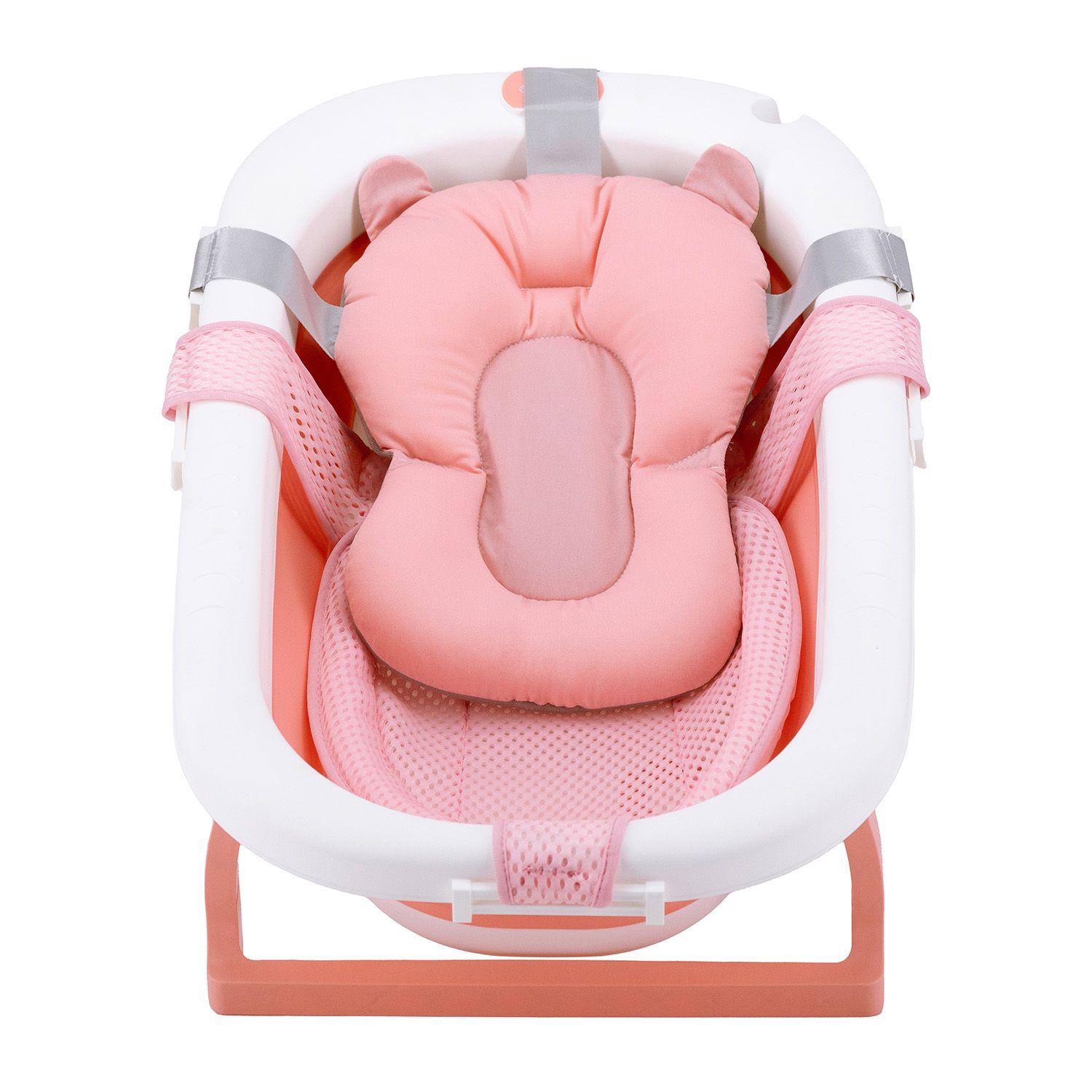Bañera Plegable Bebe con Cojin Almohada y reductor Rosada-1