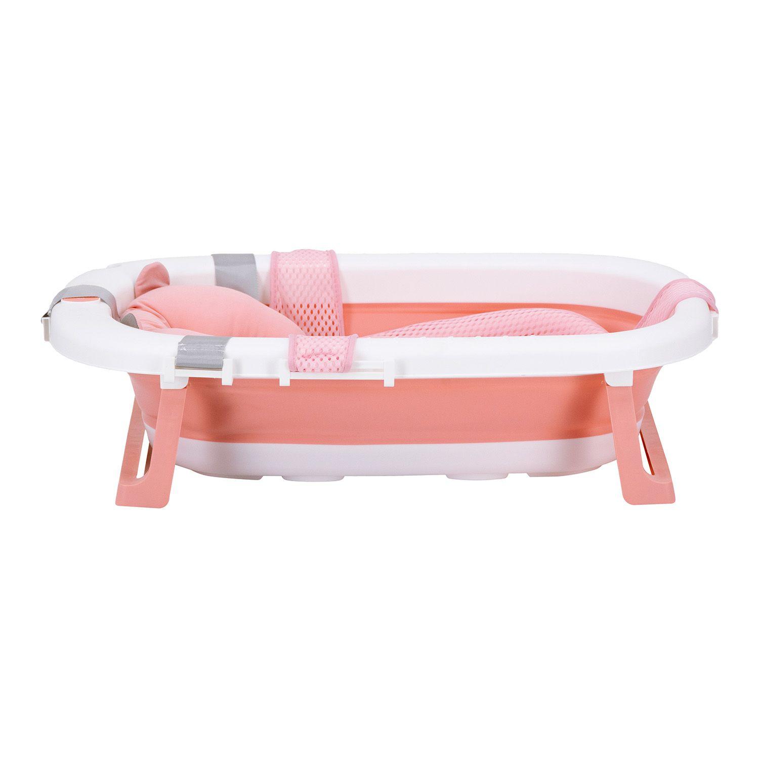 Bañera Plegable Bebe con Cojin Almohada y reductor Rosada-3