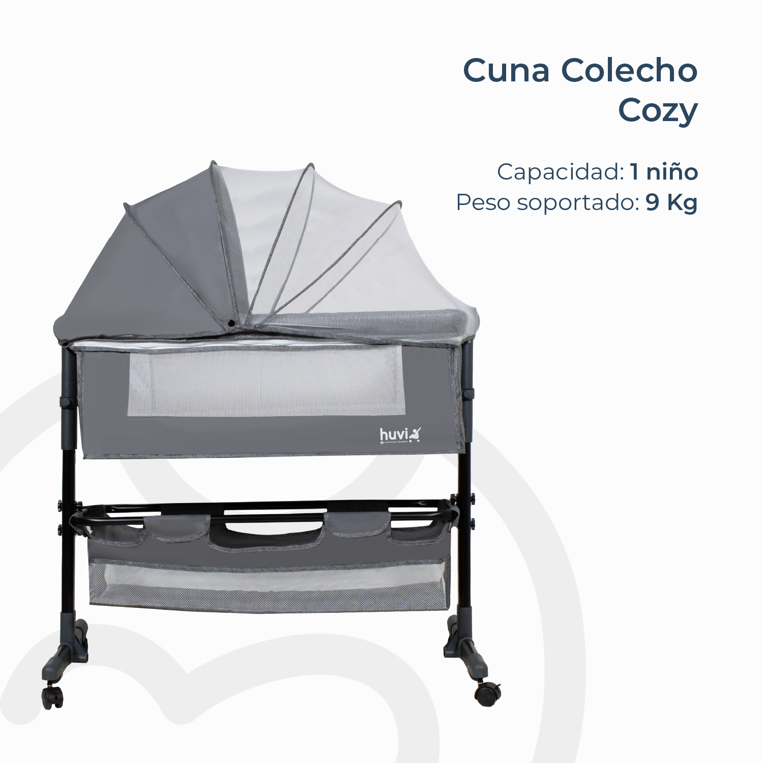 Cuna Colecho Cozy con Colchón Mosquitero y Canasto Gris Huvi-2