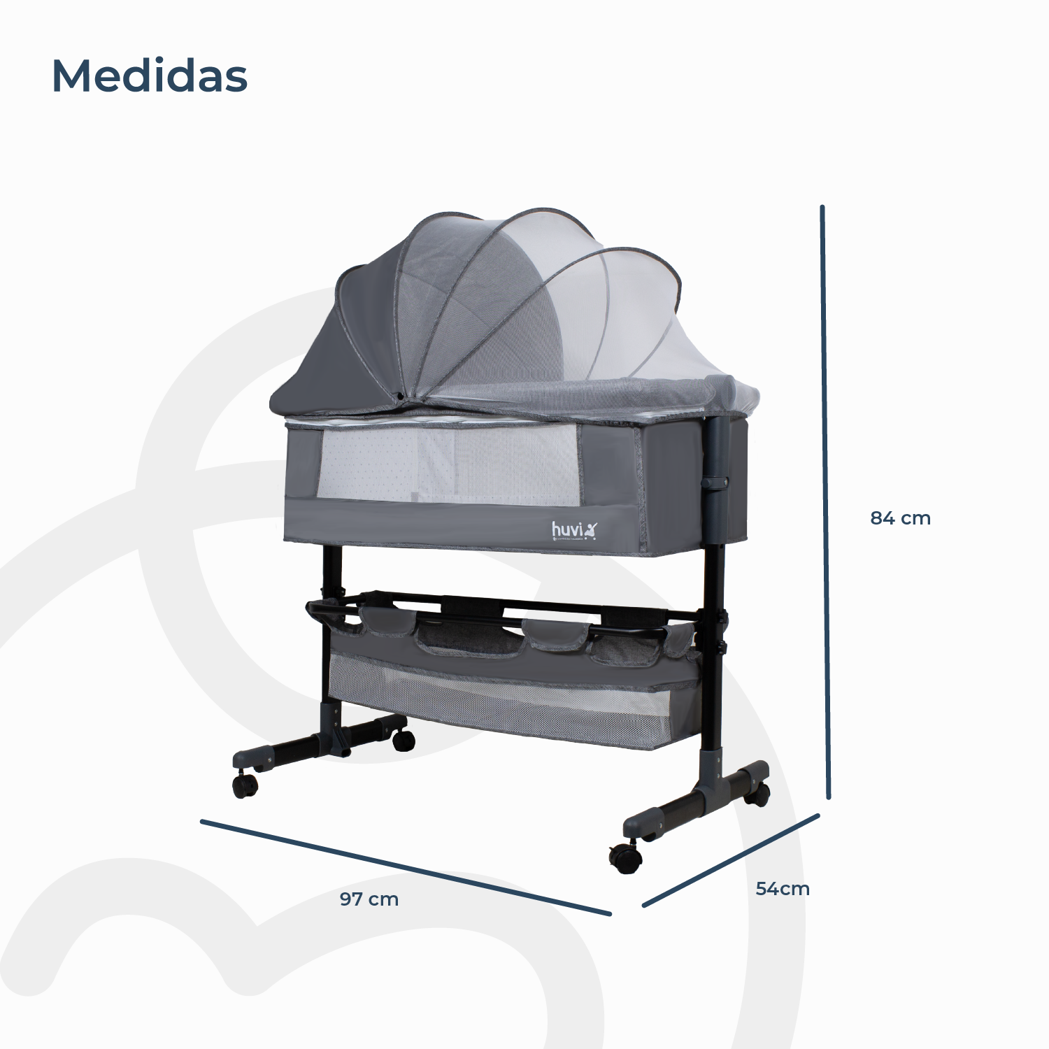 Cuna Colecho Cozy con Colchón Mosquitero y Canasto Gris Huvi-7