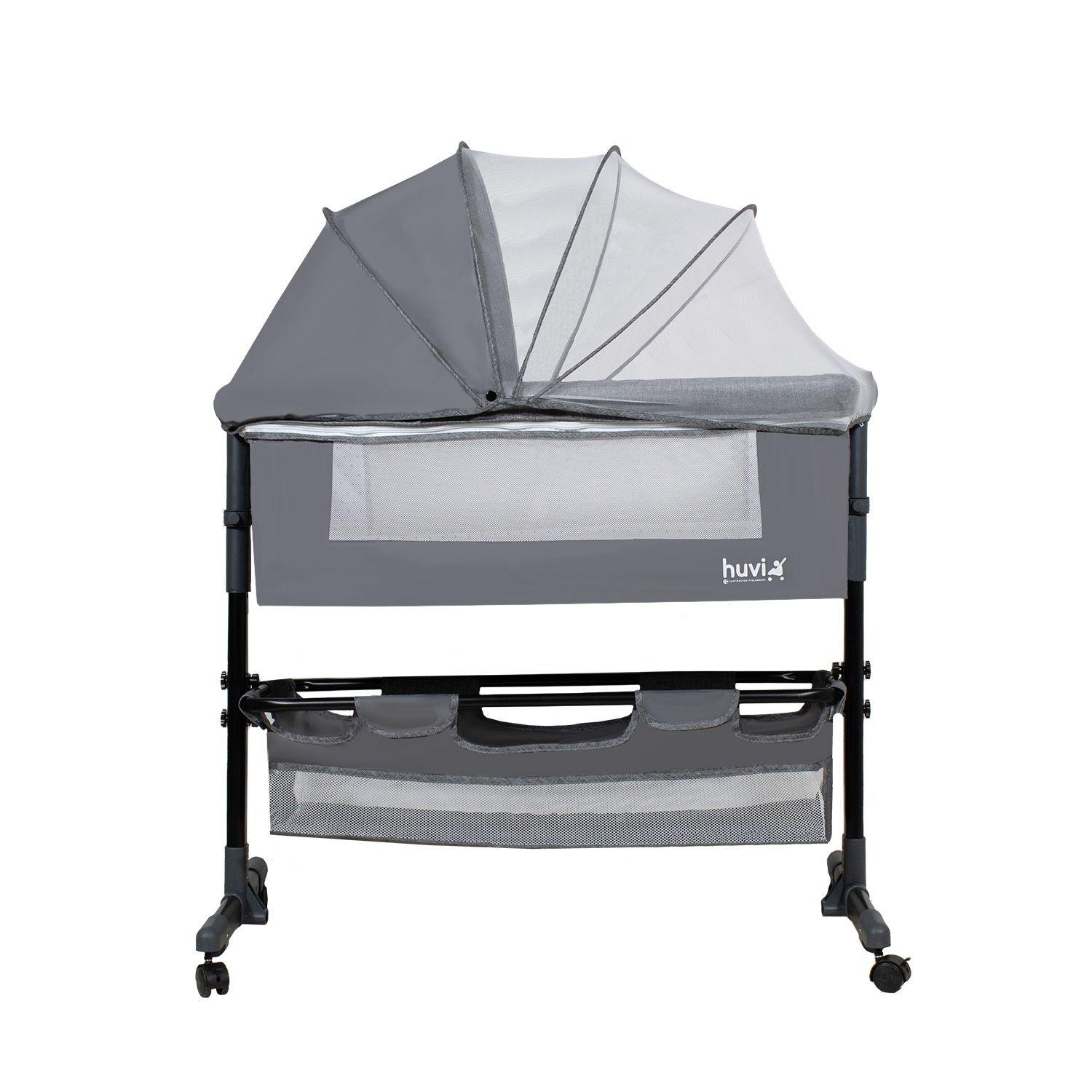 Cuna Colecho Cozy con Colchón Mosquitero y Canasto Gris Huvi-2
