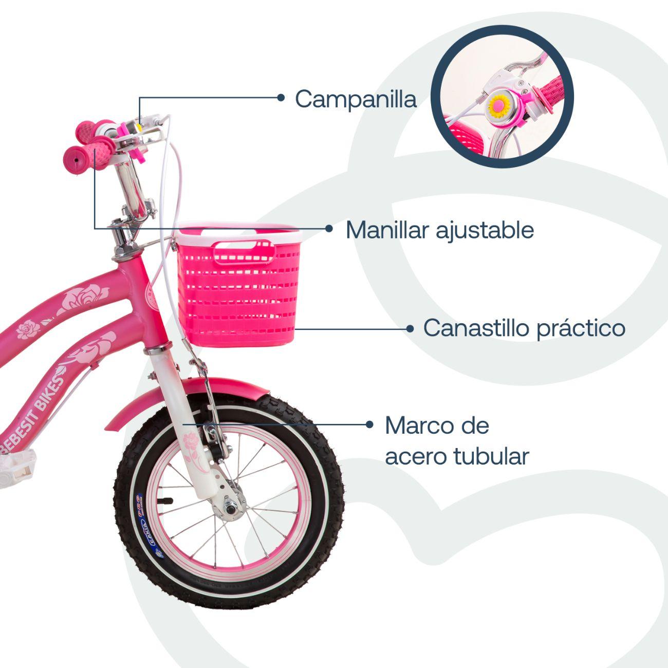 Bicicleta Infantil Queen Aro 12 Rosada Bebesit-3