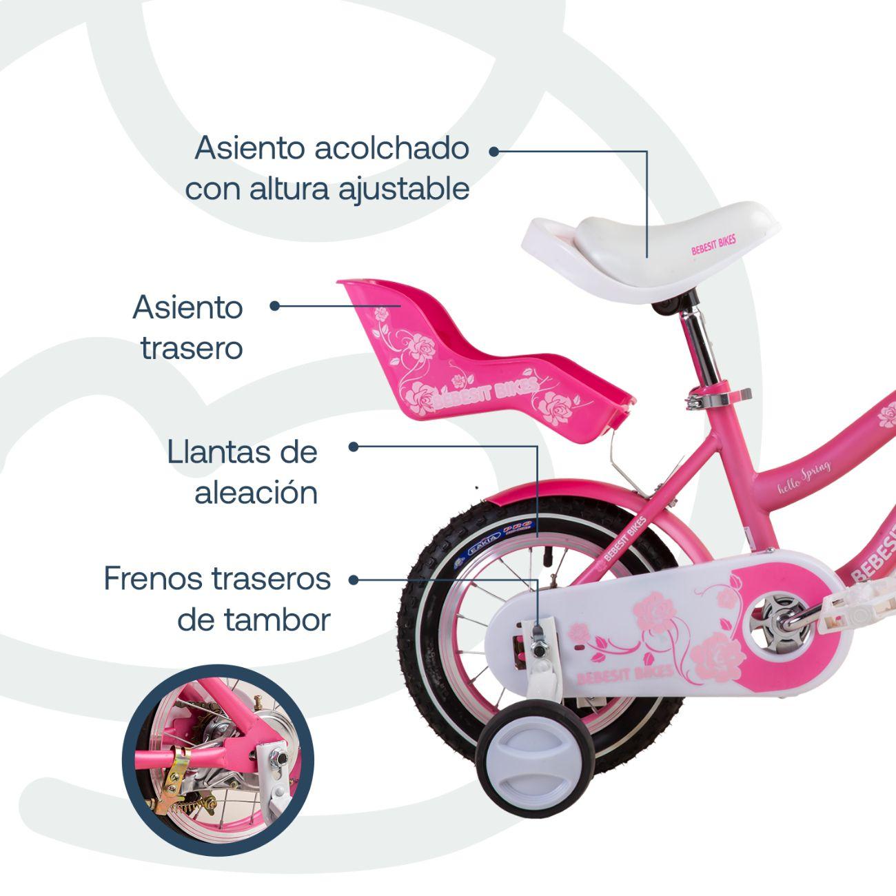 Bicicleta Infantil Queen Aro 12 Rosada Bebesit-4