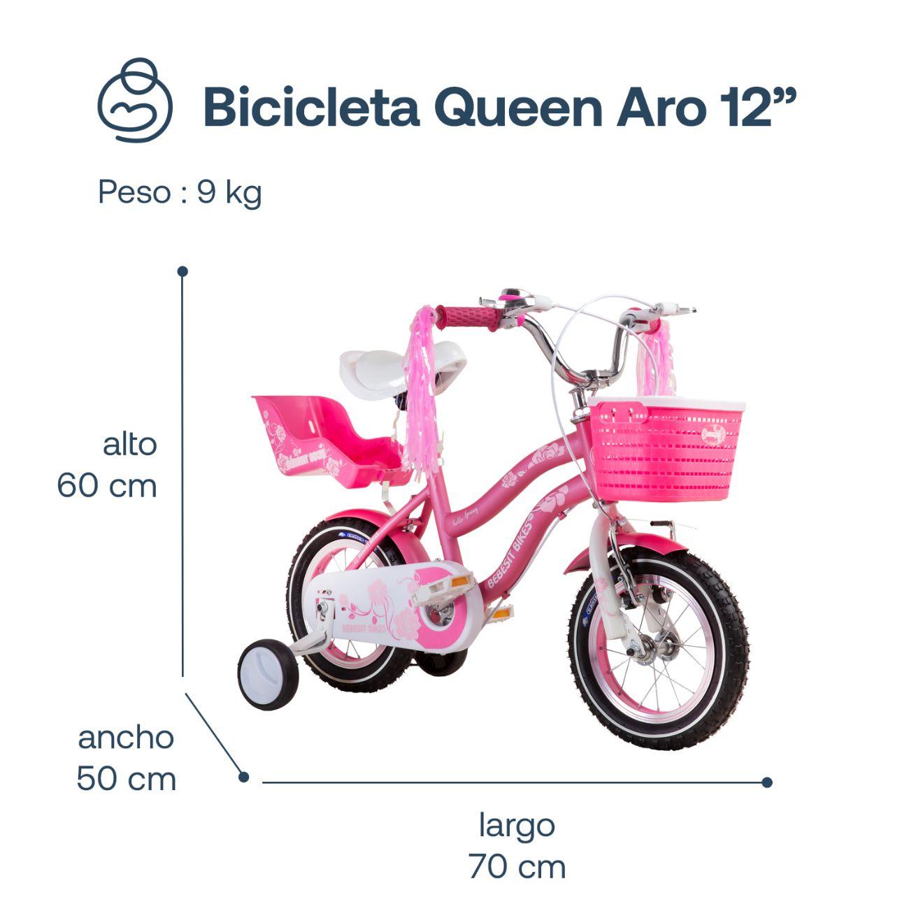 Bicicleta Infantil Queen Aro 12 Rosada Bebesit-7