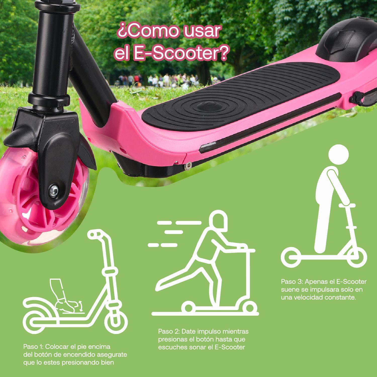 Monopatín Eléctrico Plegable E-Scooter 60W 24V2000mah Rosado-2