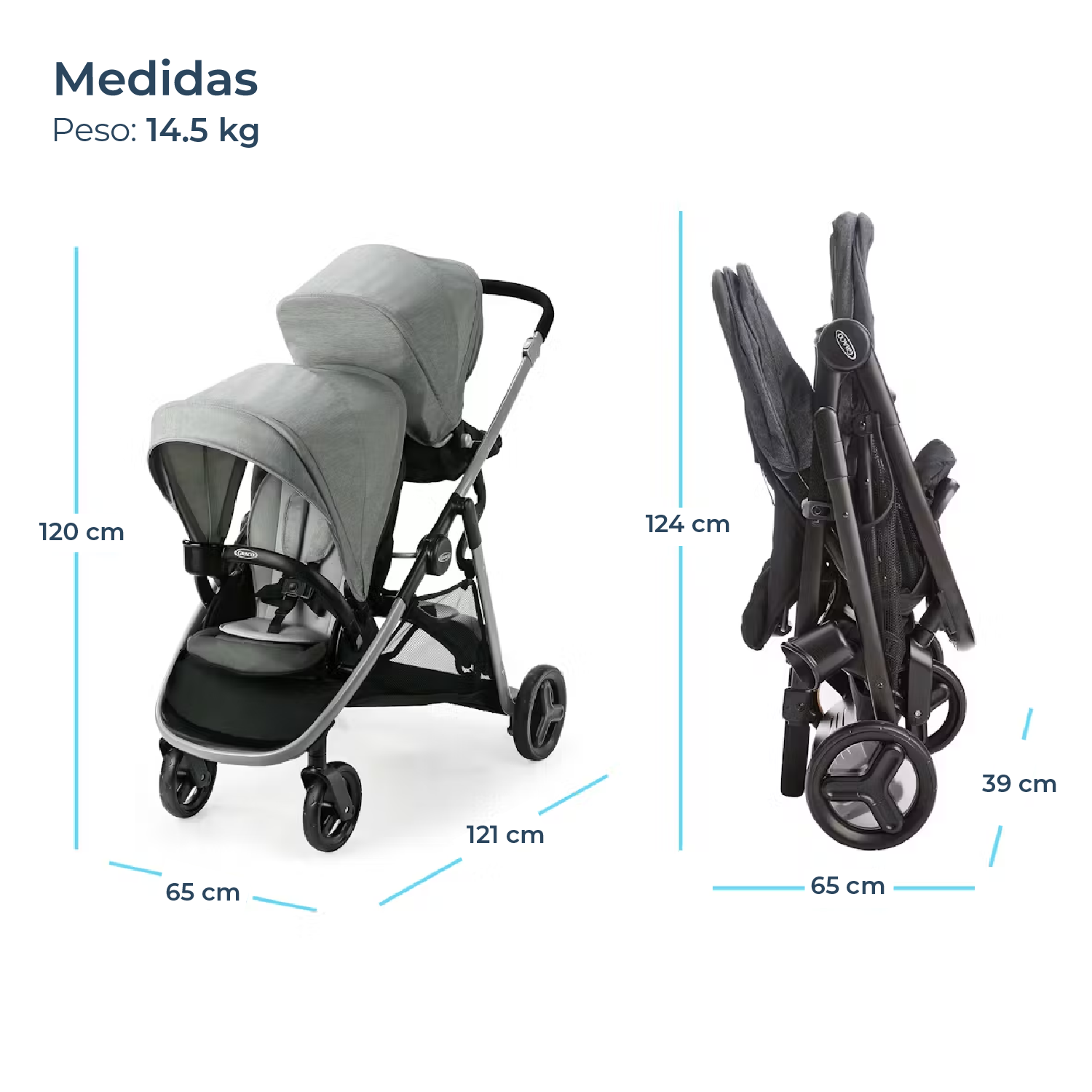 Coche de Paseo Doble Ready2Grow LX 2.0 Clark Graco-6
