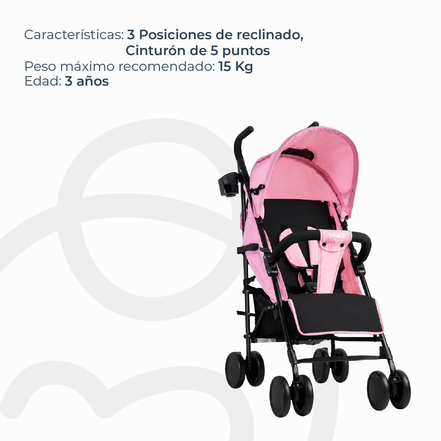 Coche Paragua Kronos Rosado Bebesit-5
