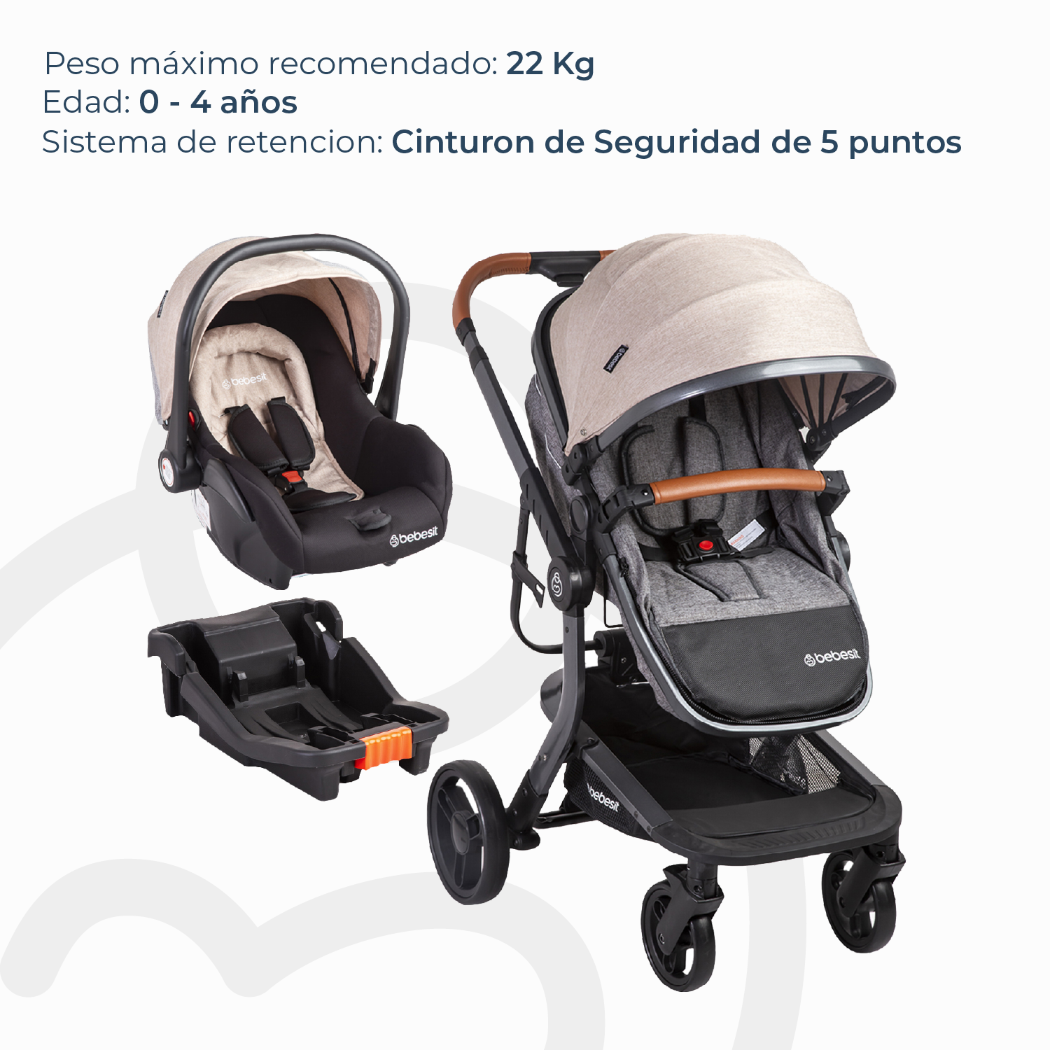 Coche Travel System Taurus Beige Bebesit-4
