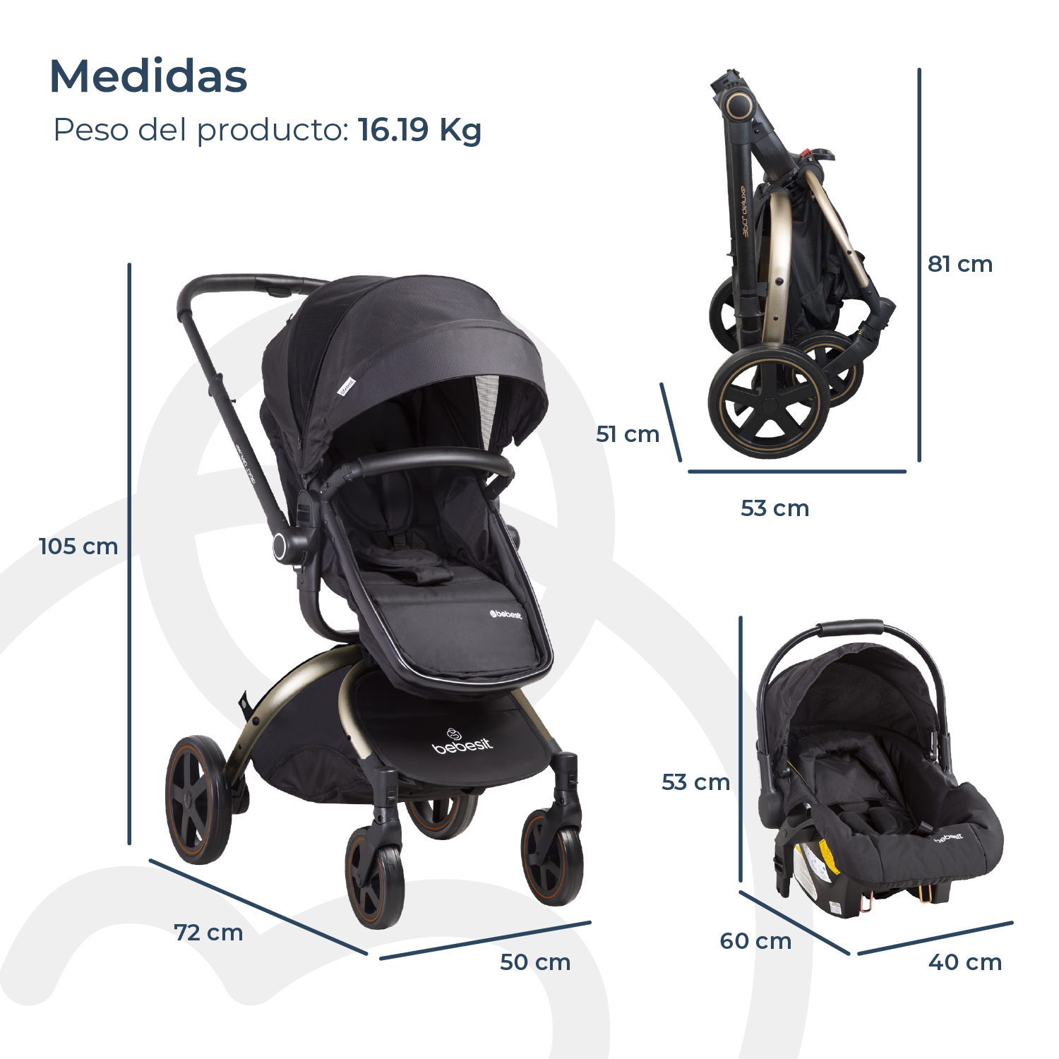 Coche Cuna Travel System Deluxe 360° SX Dorado Bebesit-7