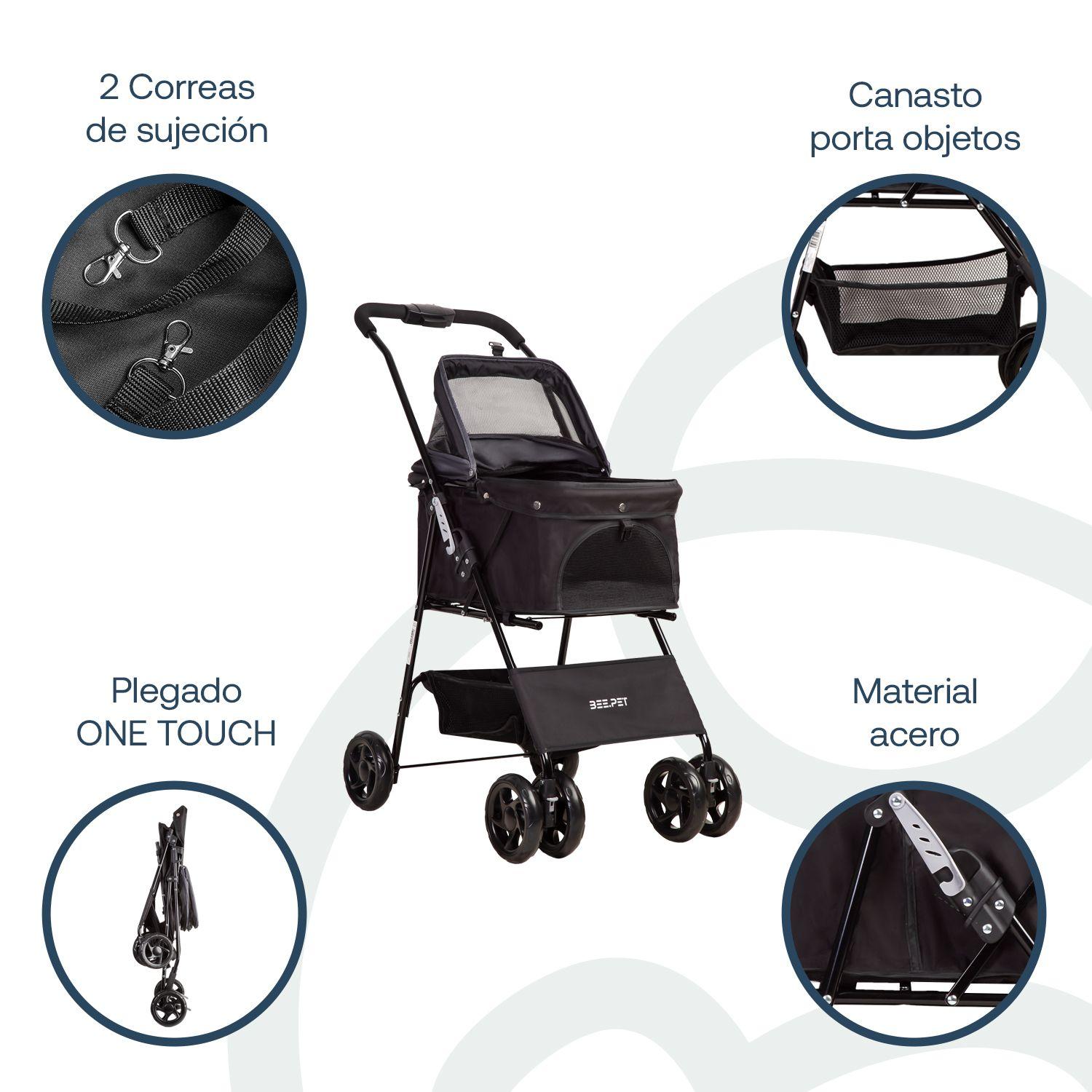 Coche Mascotas Plegable Easy Perro Gato Negro BeePet Bebesit-3