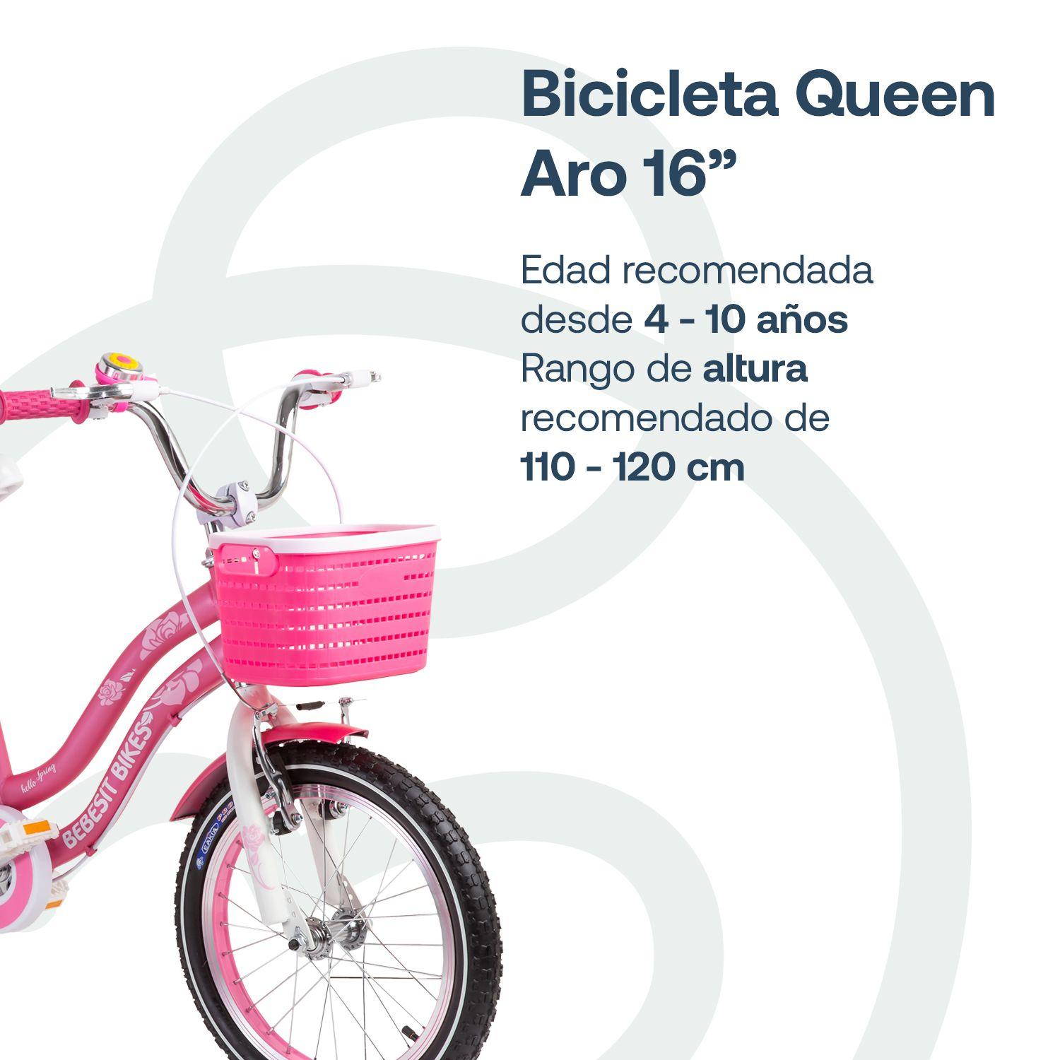 Bicicleta Infantil Queen Aro 16 Rosada Bebesit-2