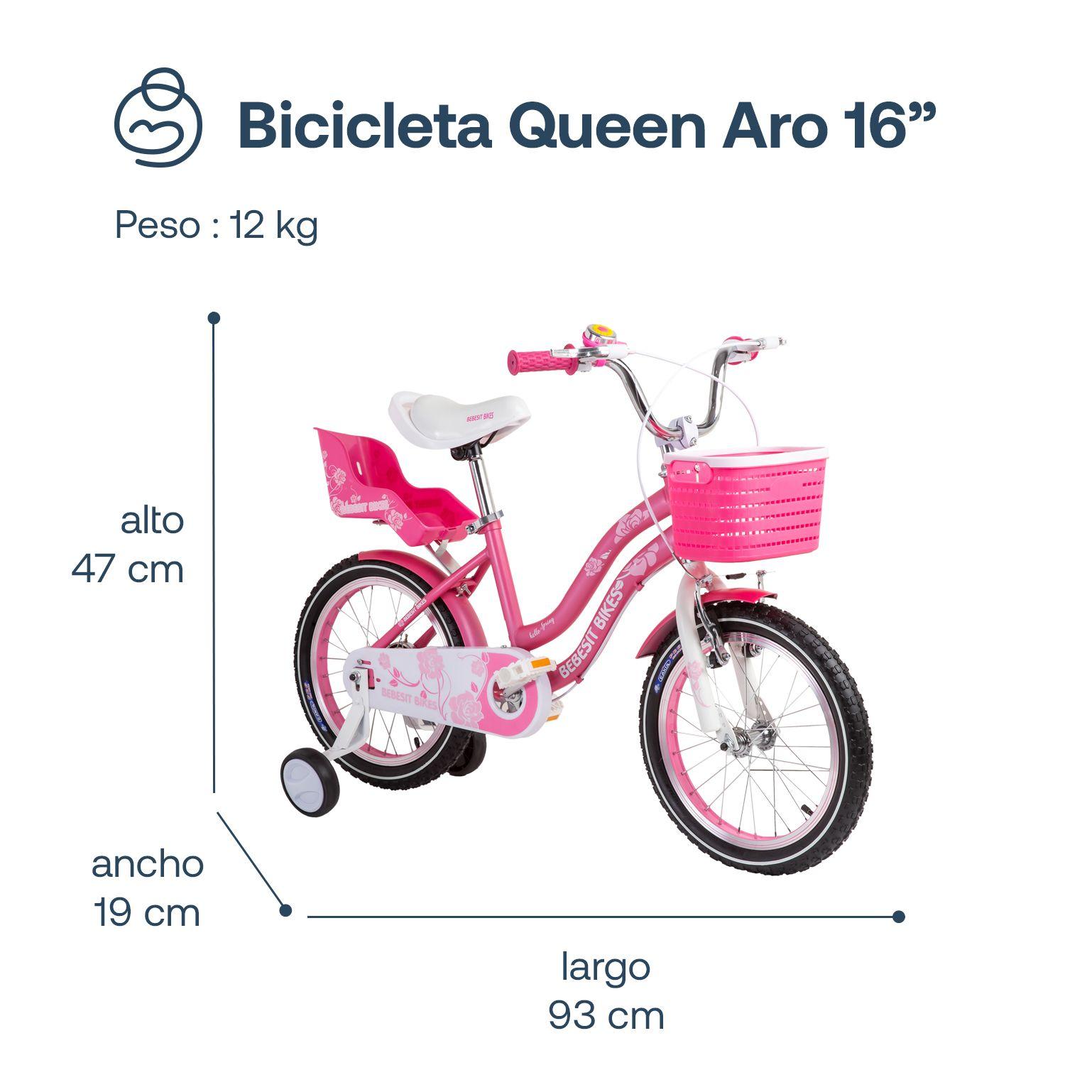 Bicicleta Infantil Queen Aro 16 Rosada Bebesit-7