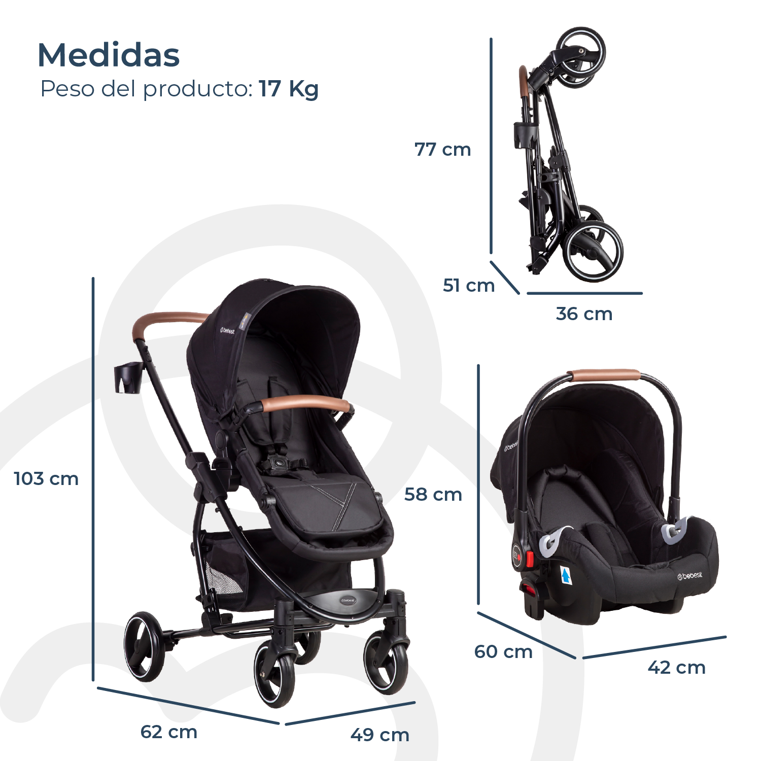 Coche Travel System Alfa Nuevo Negro Bebesit-7