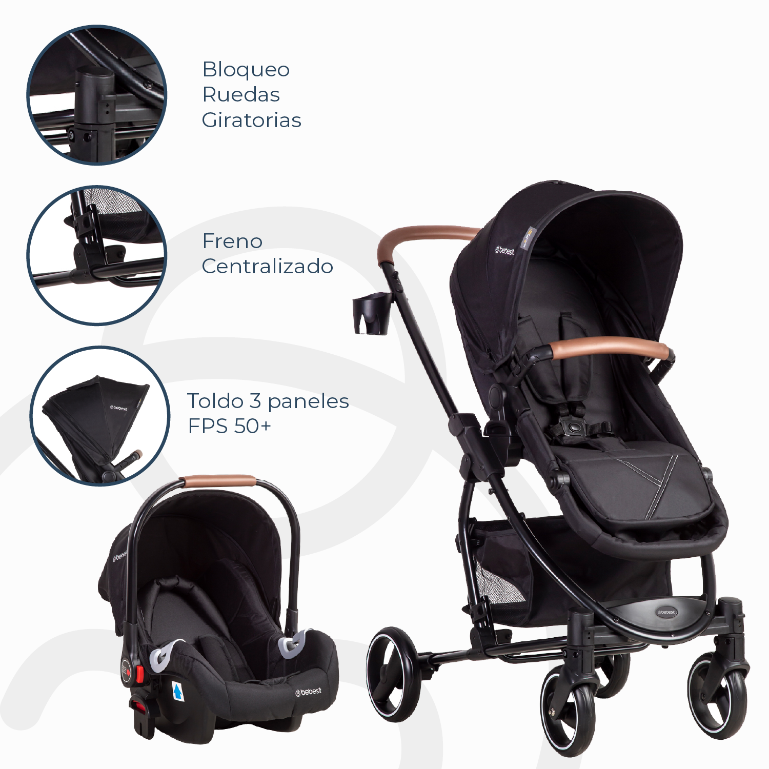 Coche Travel System Alfa Nuevo Negro Bebesit-5