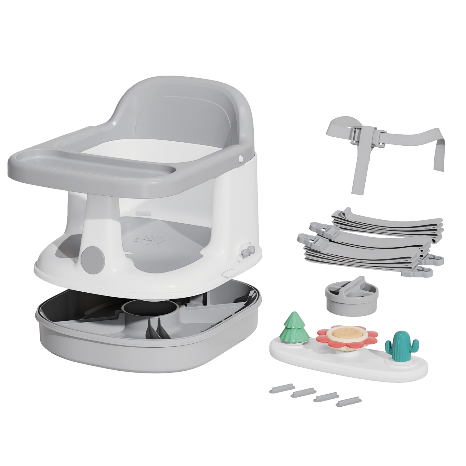 Booster 2 en 1 Bañera y Silla de Comer con Bandeja Gris-4