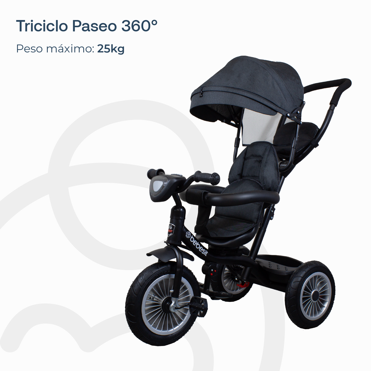 Triciclo Paseo Infantil 360 1326 LX Negro Bebesit-4