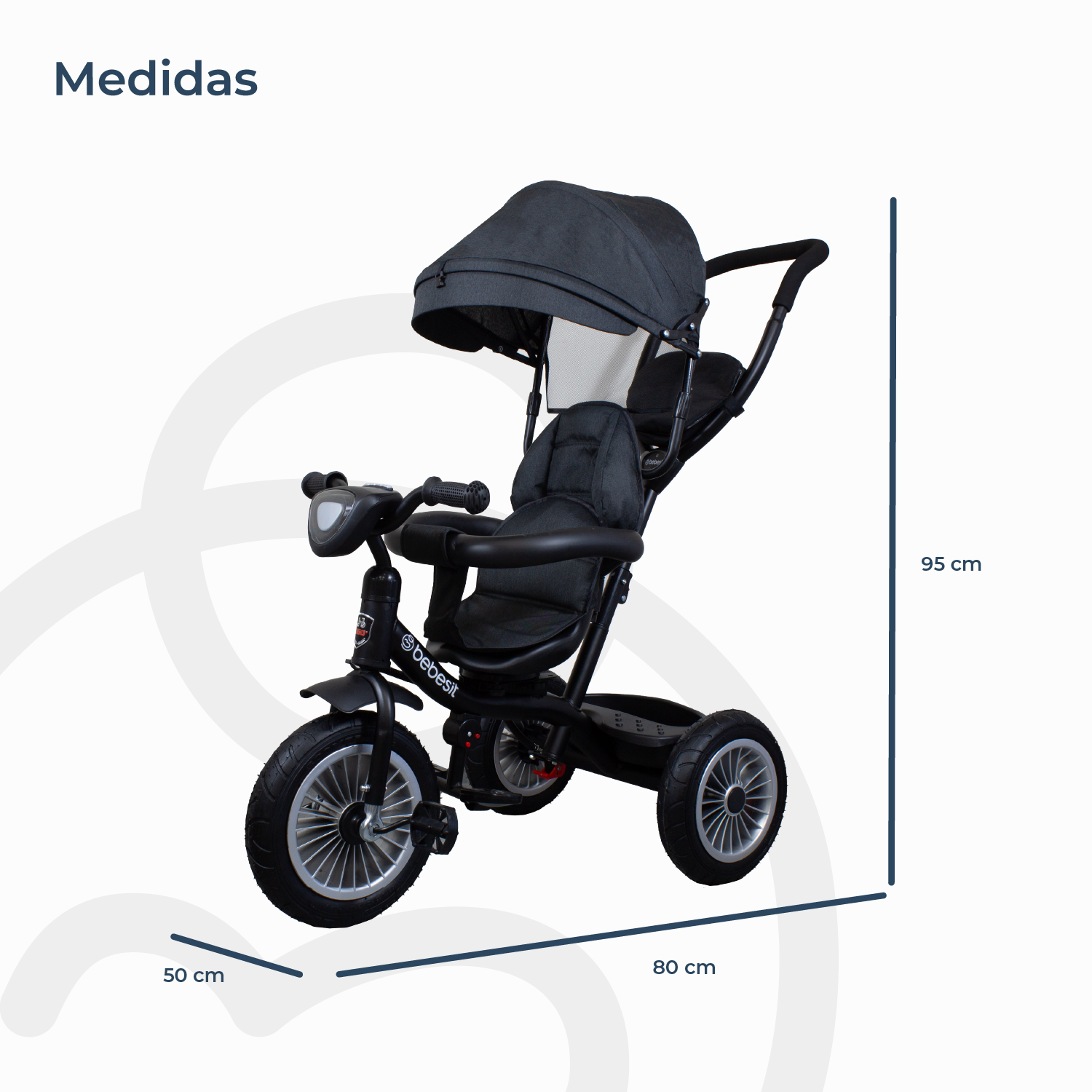 Triciclo Paseo Infantil 360 1326 LX Negro Bebesit-6