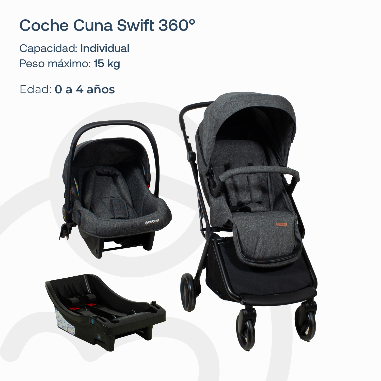 Coche Travel System Swift 360 Gris Bebesit-4
