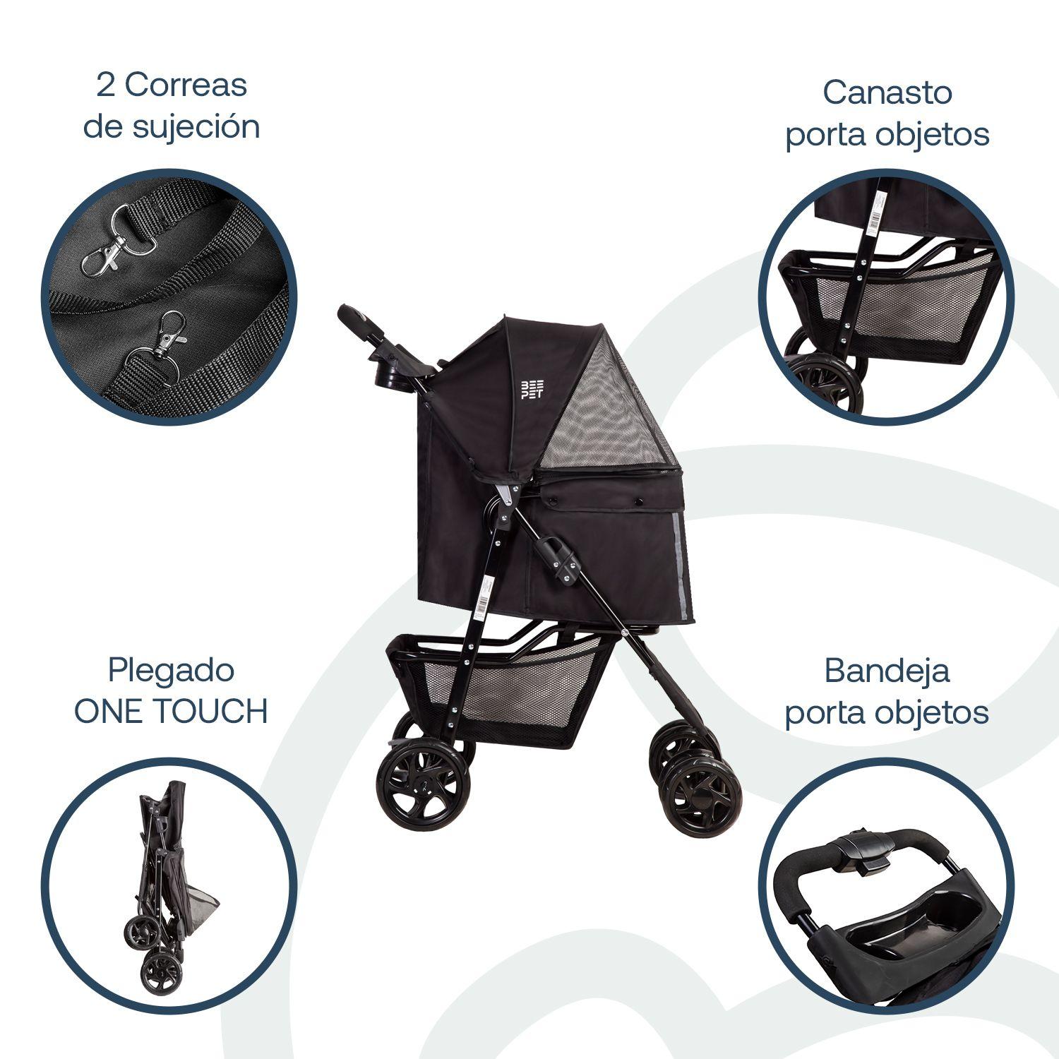 Coche Mascota Plegable Pro Perro Gato Negro BeePet Bebesit-3