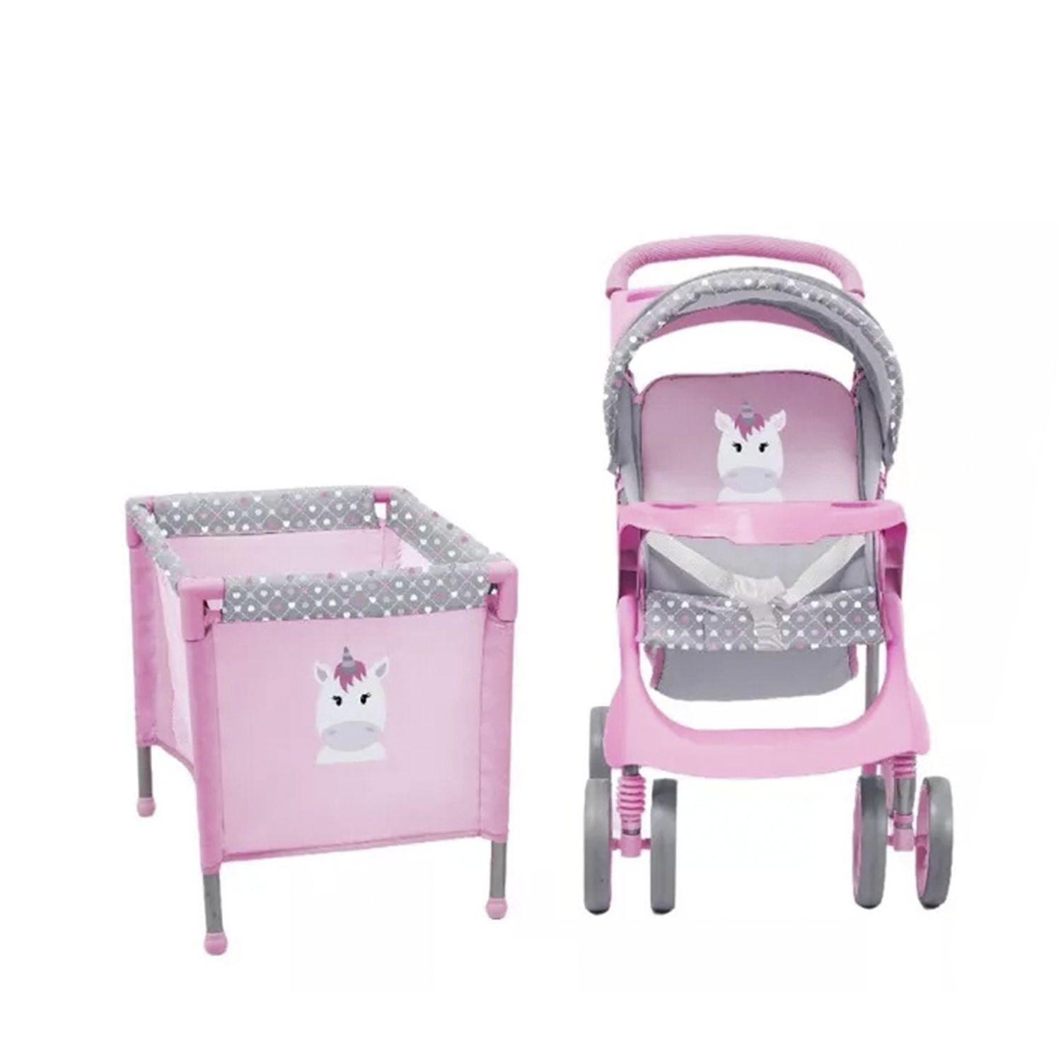 Coche Travel de Juguete para Muñeca Rosado + Cuna Bebesit-2