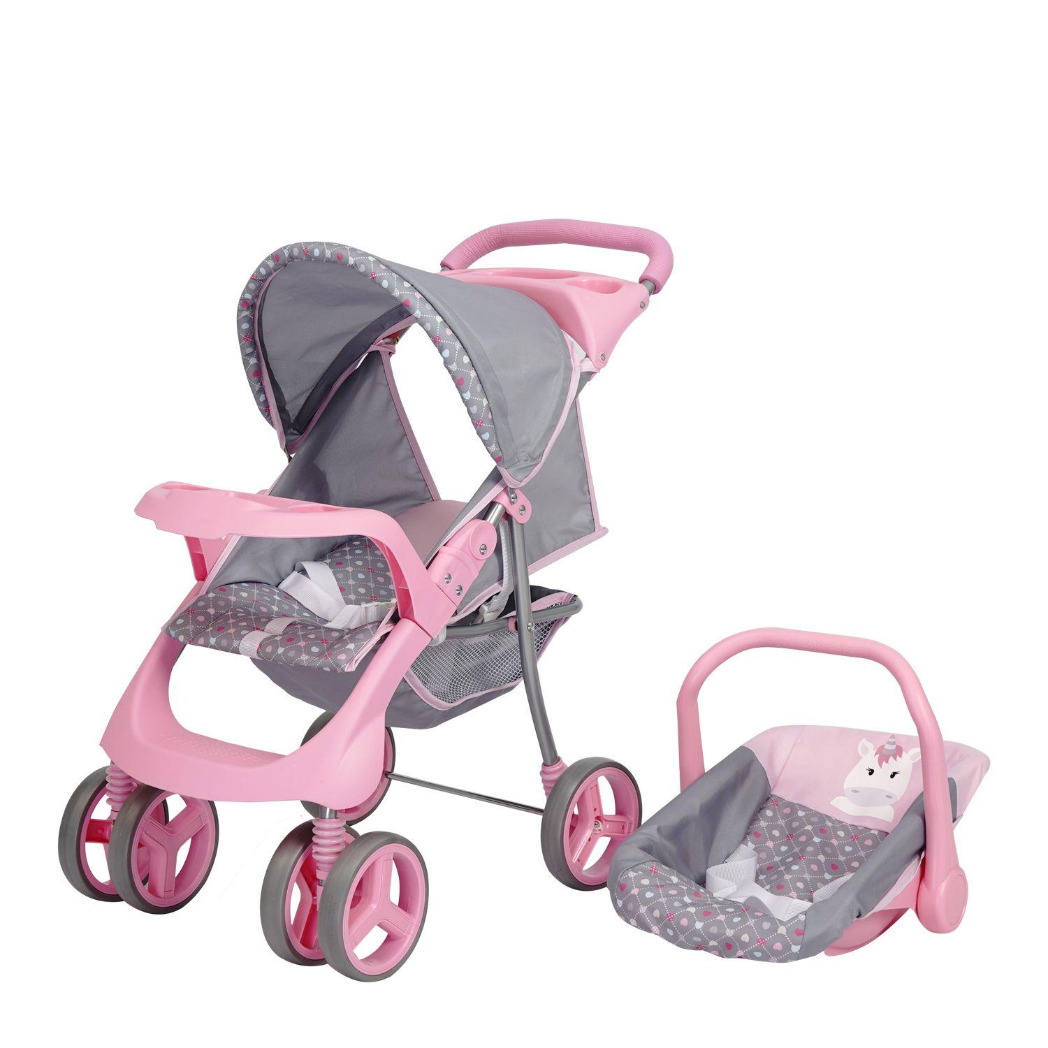 Coche Travel de Juguete para Muñeca Rosado + Cuna Bebesit-3