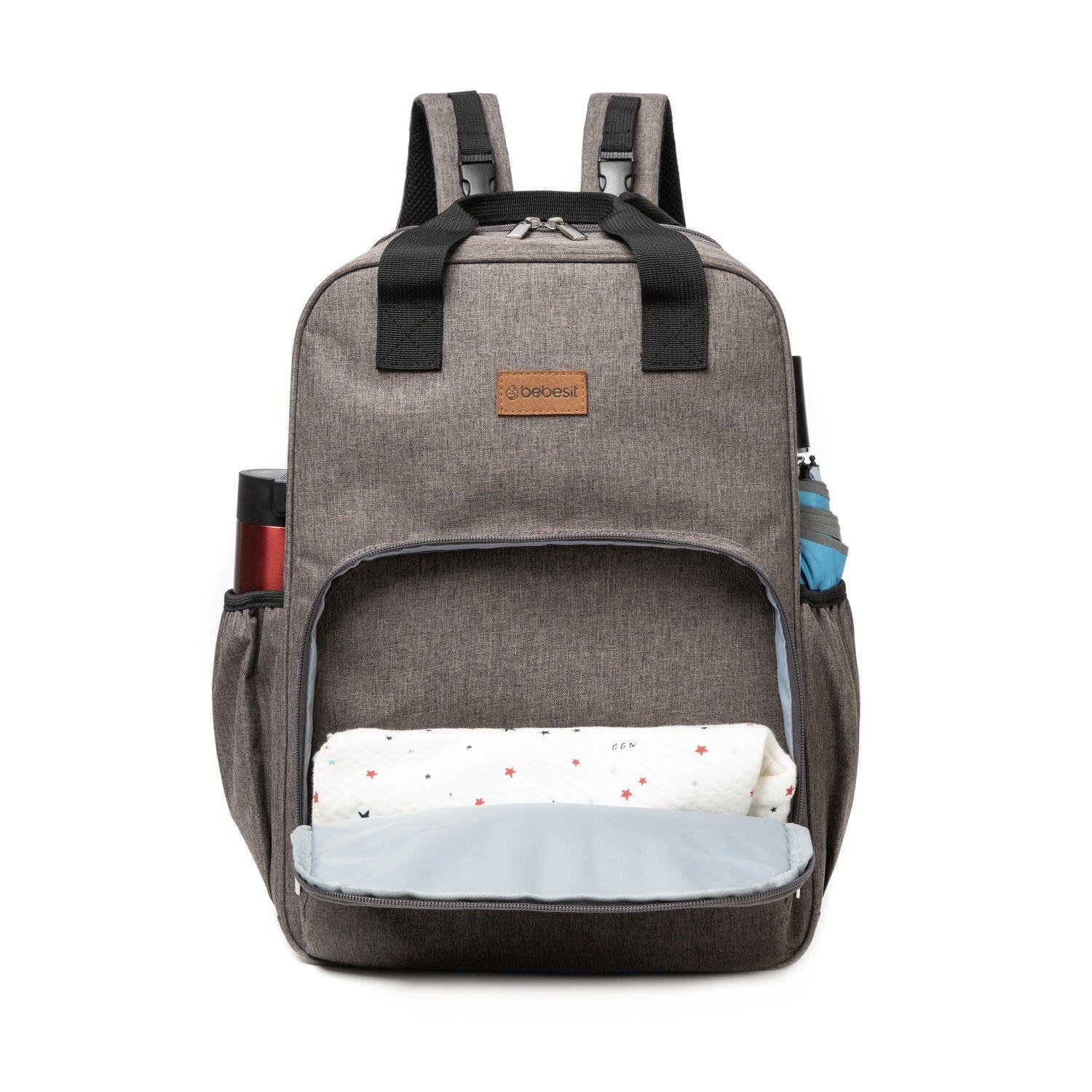 Mochila Maternal 3 En 1 Pañalera Cuna Y Mudador Portátil Gris Bebesit-9