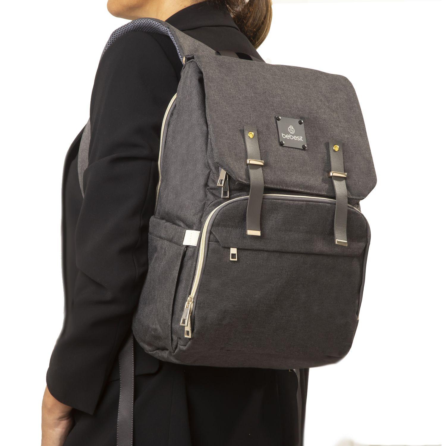 Mochila Maternal Mudador Bebesit Melange Negro-2