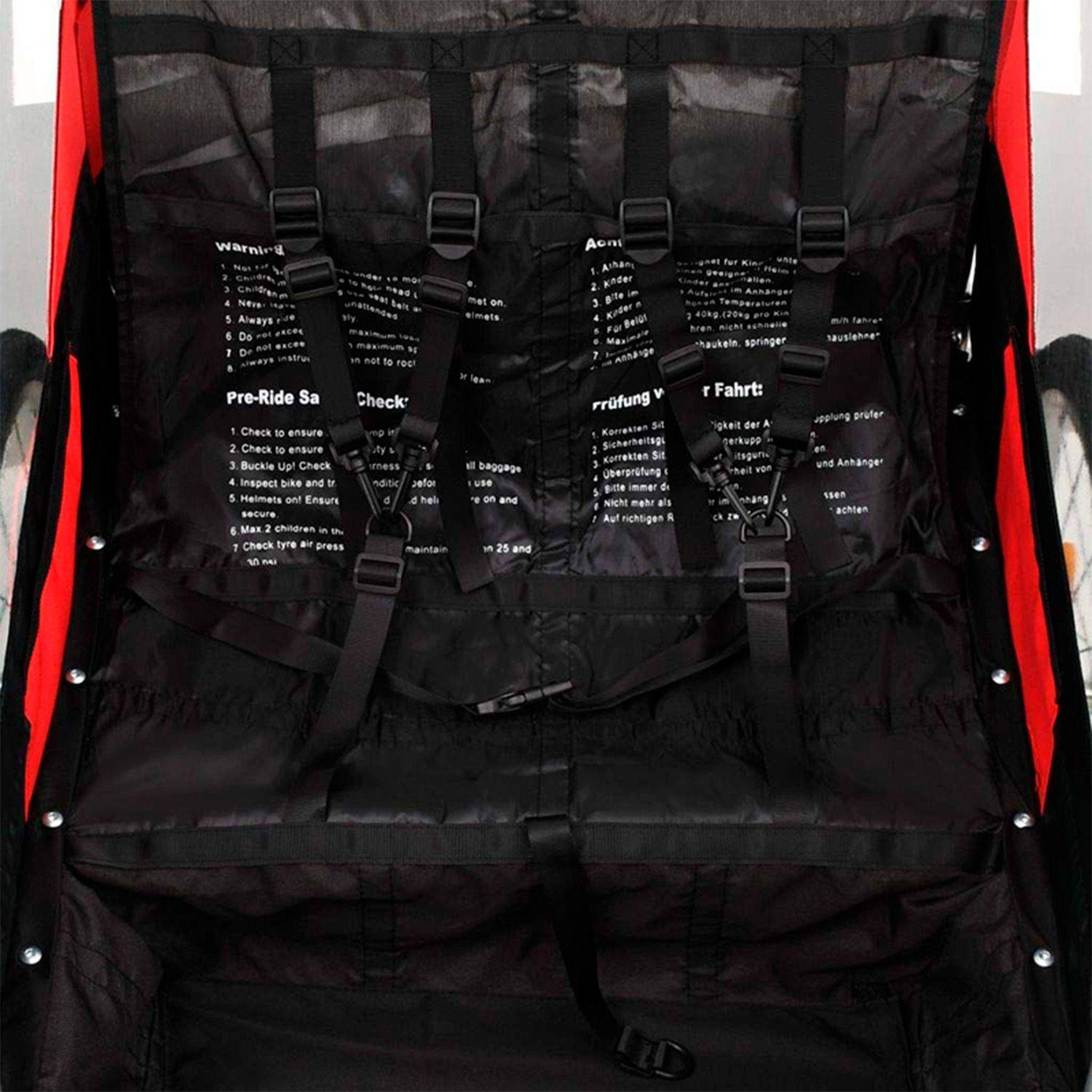 Carro arrastre trailer para bicicletas 2 niños BeRide Rojo-5