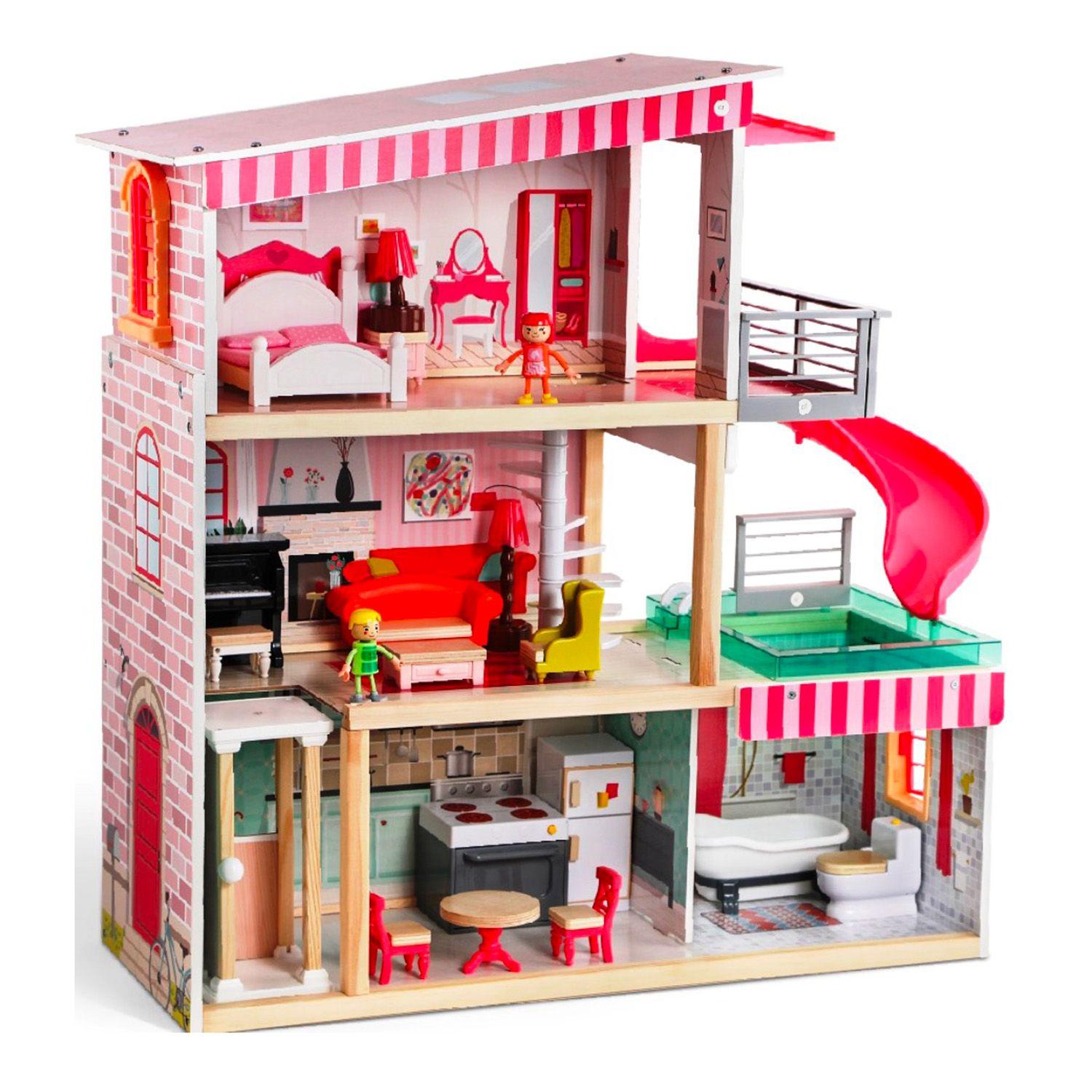 Casa de Muñecas + Muebles Madera Montessori  Bella-2