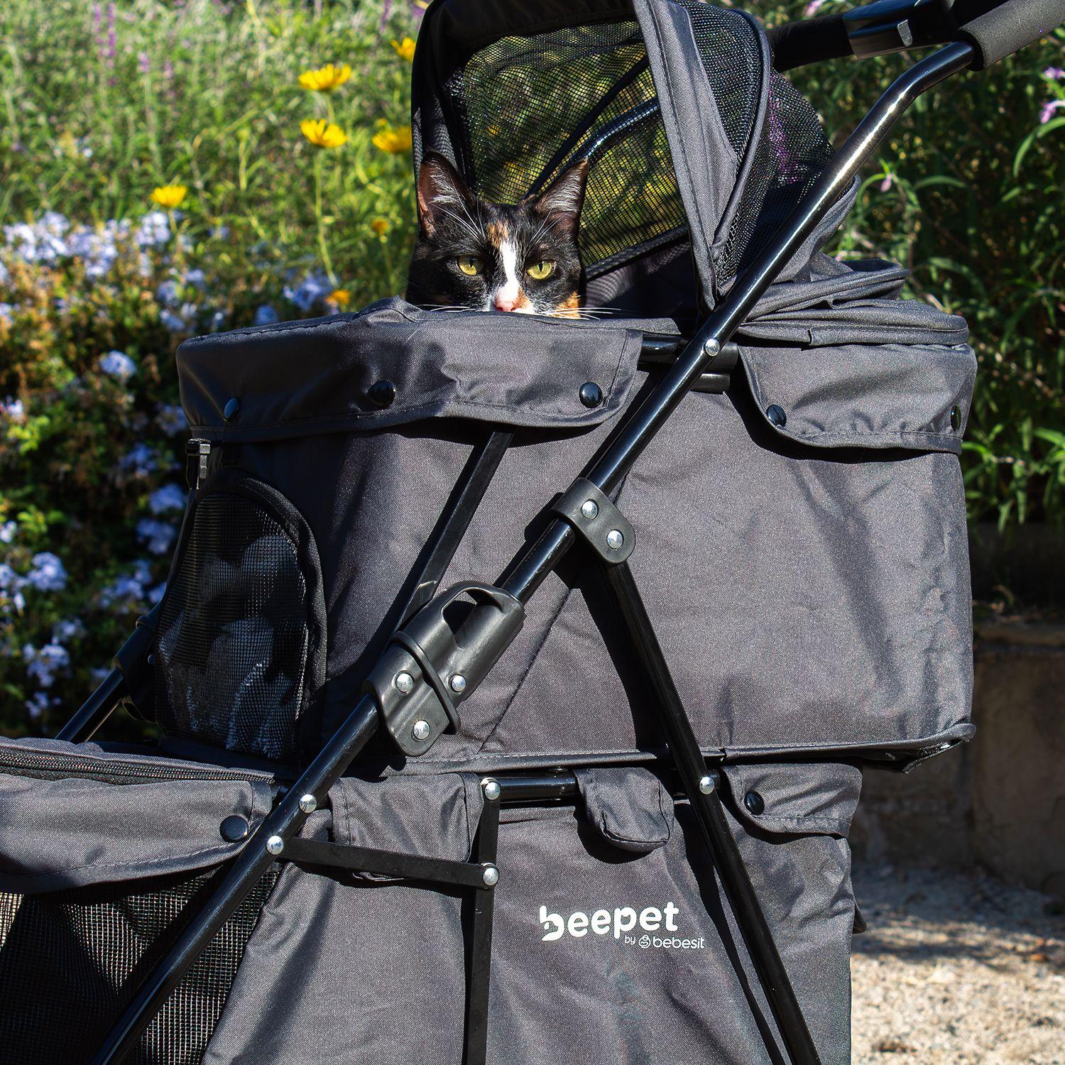 Coche Mascotas DuoPet Doble Gris-4