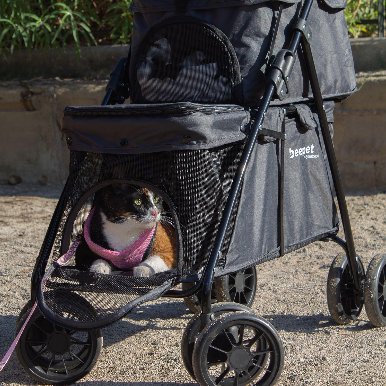 Coche Mascotas DuoPet Doble Gris-5