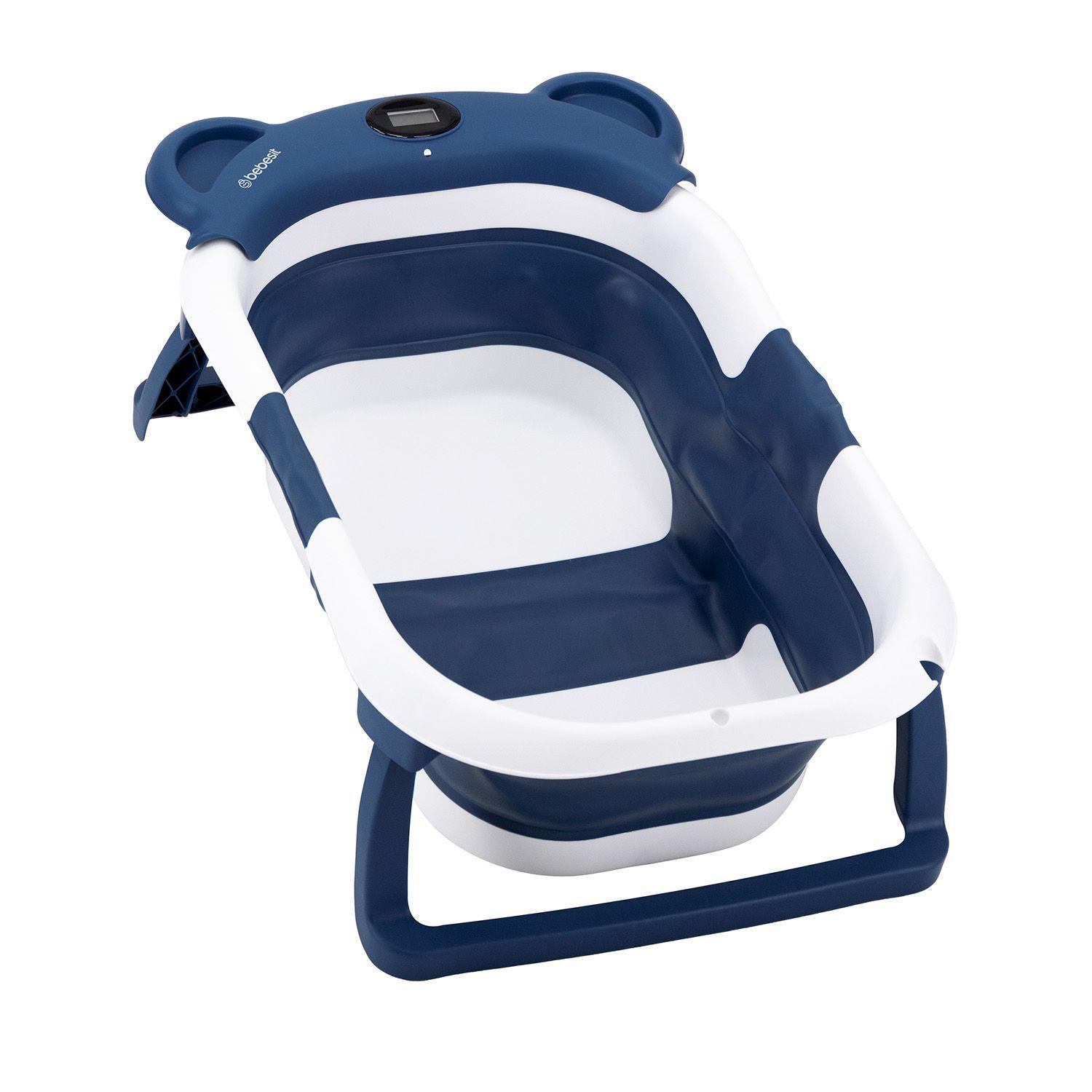 Bañera Plegable Smart Bear Viajes Bebe Azul con Termómetro-2