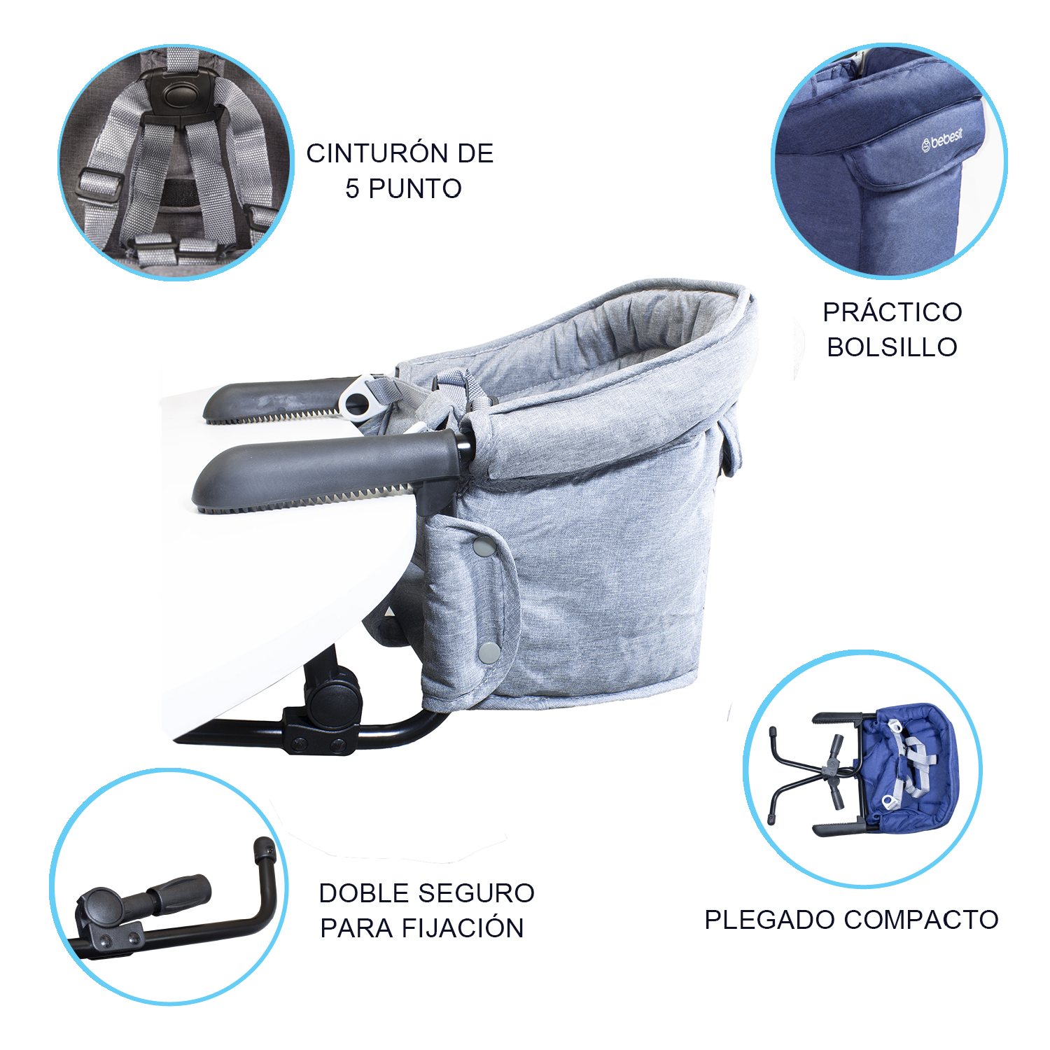 Silla de Comer Eat & Bear Gris Sujeción de Mesa Portable-6