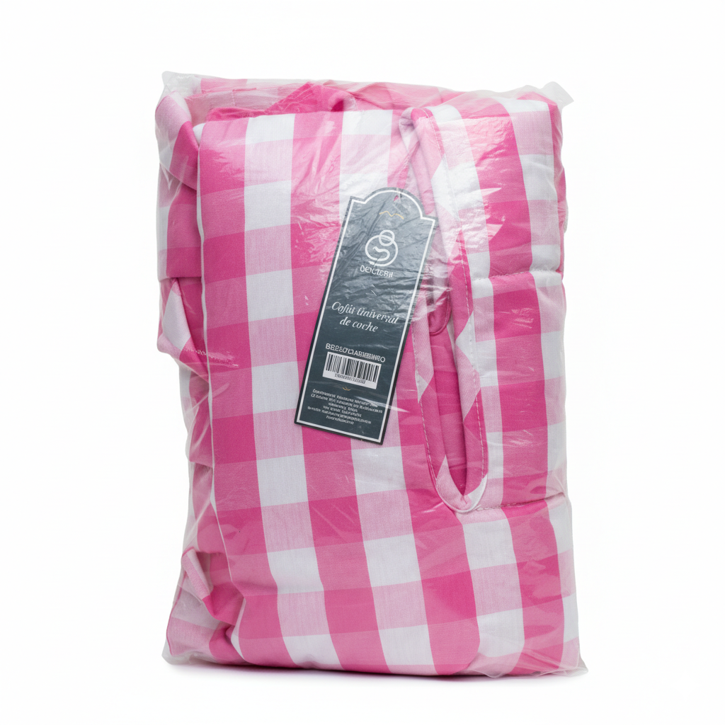 Cojín Universal Coche Paseo Diseño Cuadros Rosado 40 x 80 cm-3