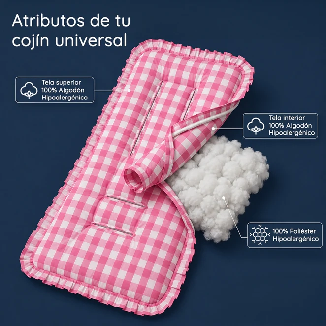 Cojín Universal Coche Paseo Diseño Cuadros Rosado 40 x 80 cm-2